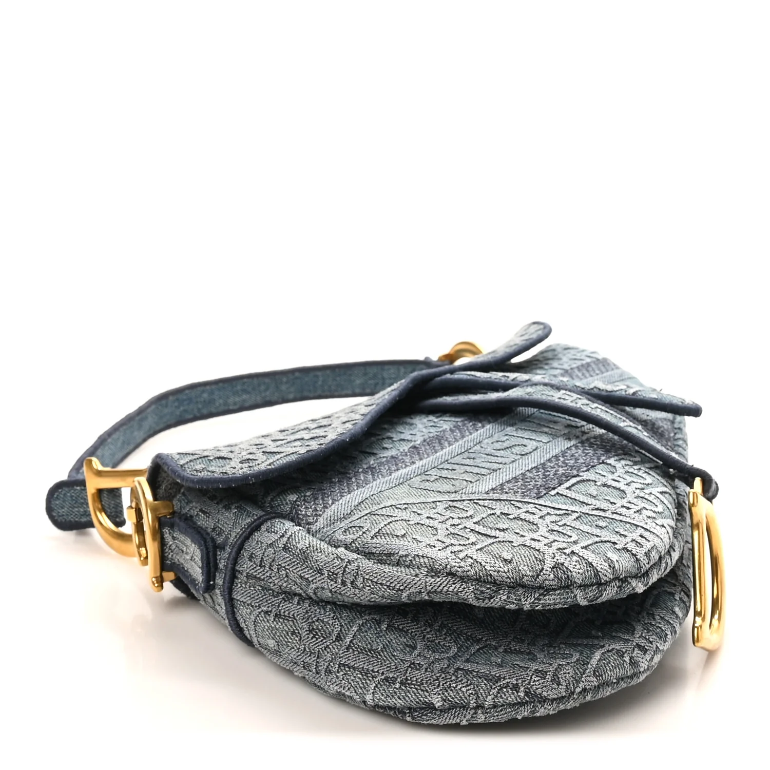 Oblique Embroidered Saddle Bag Denim Blue - Top Club
