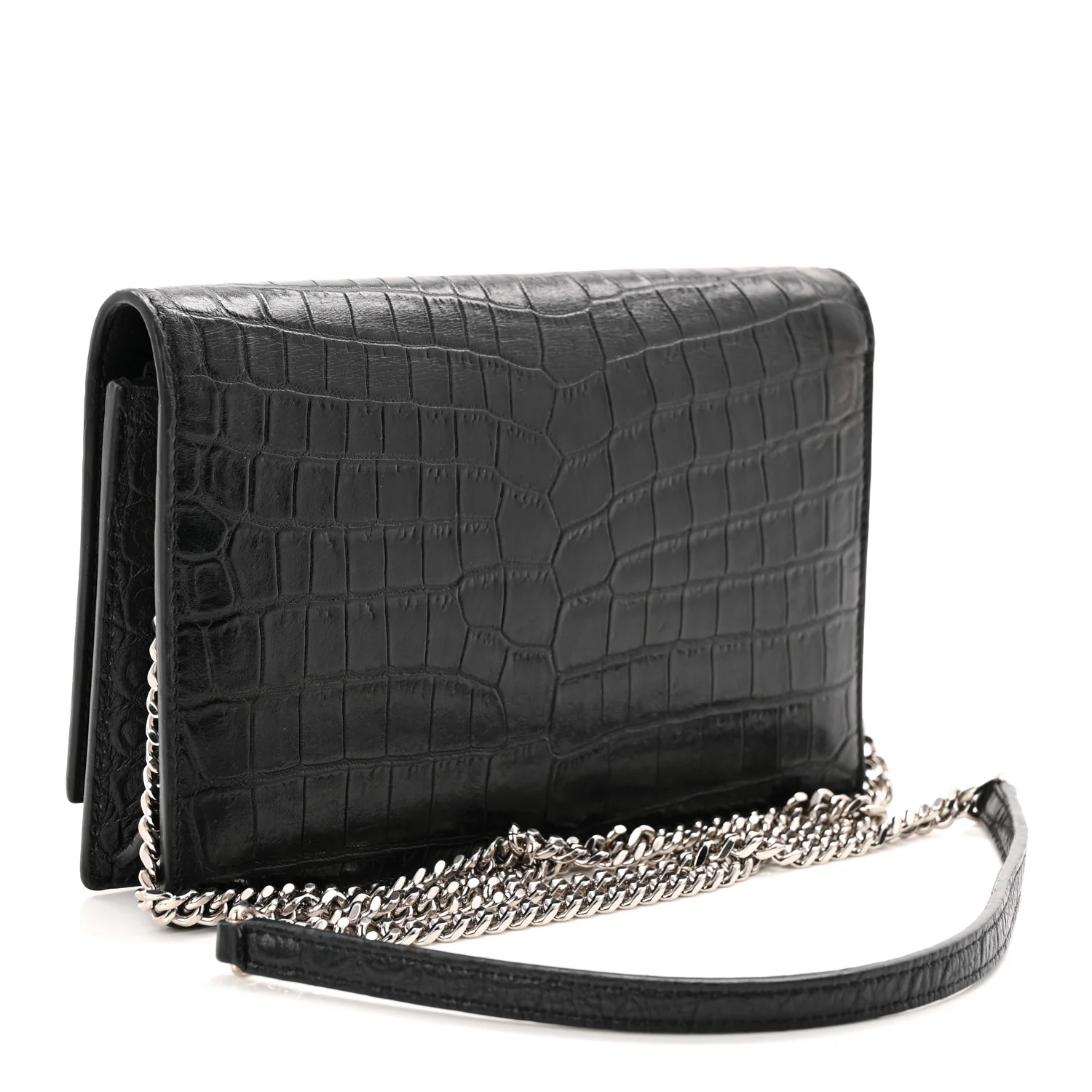 Calfskin Crocodile Embossed Kate Monogram Tassel Chain Wallet Black - Top Club