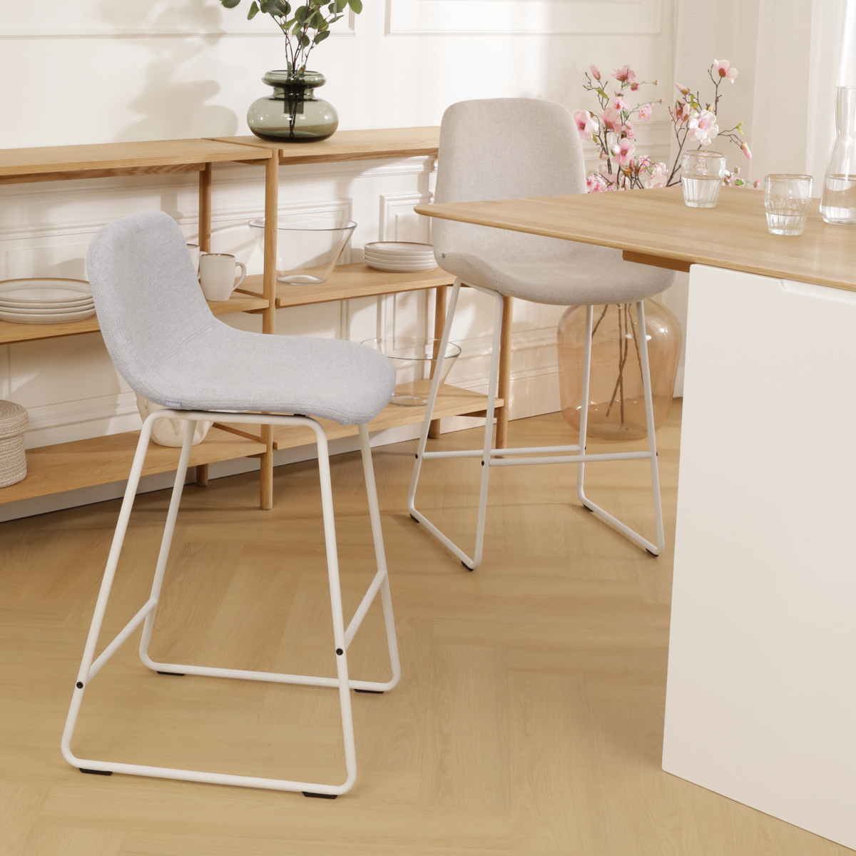 Barkruk Nino-Mats lichtgrijs -  wit onderstel - 65 cm