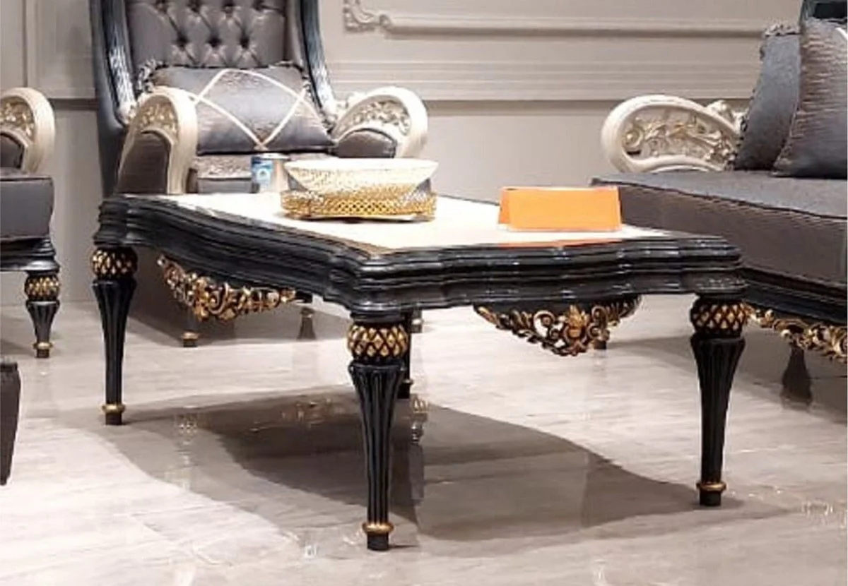 Luxury baroque coffee table white / gray / gold 117 cm - baroque style living room furniture