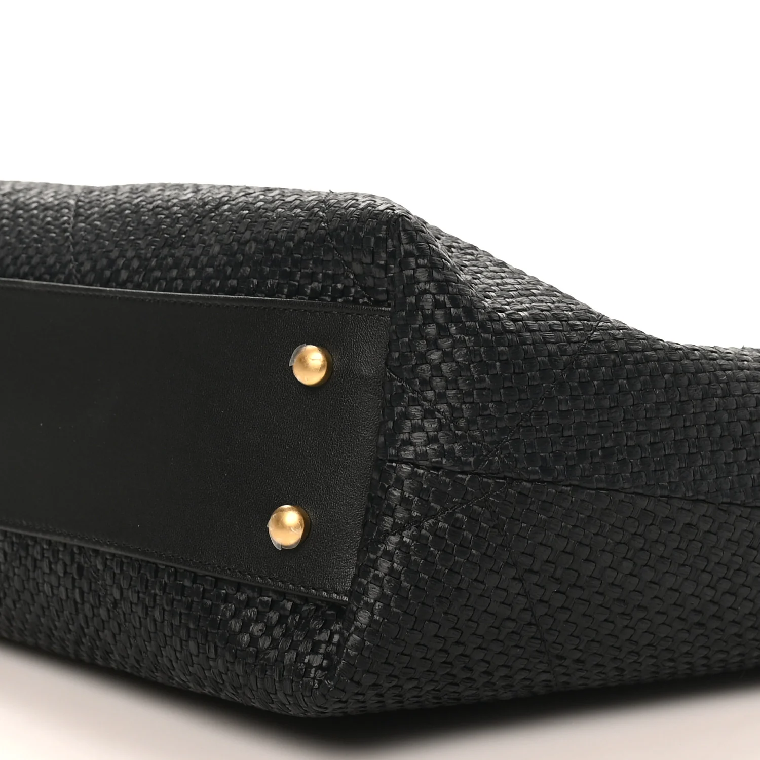 Calfskin Raffia Braided Small Shopping Tote Black White - Top Club