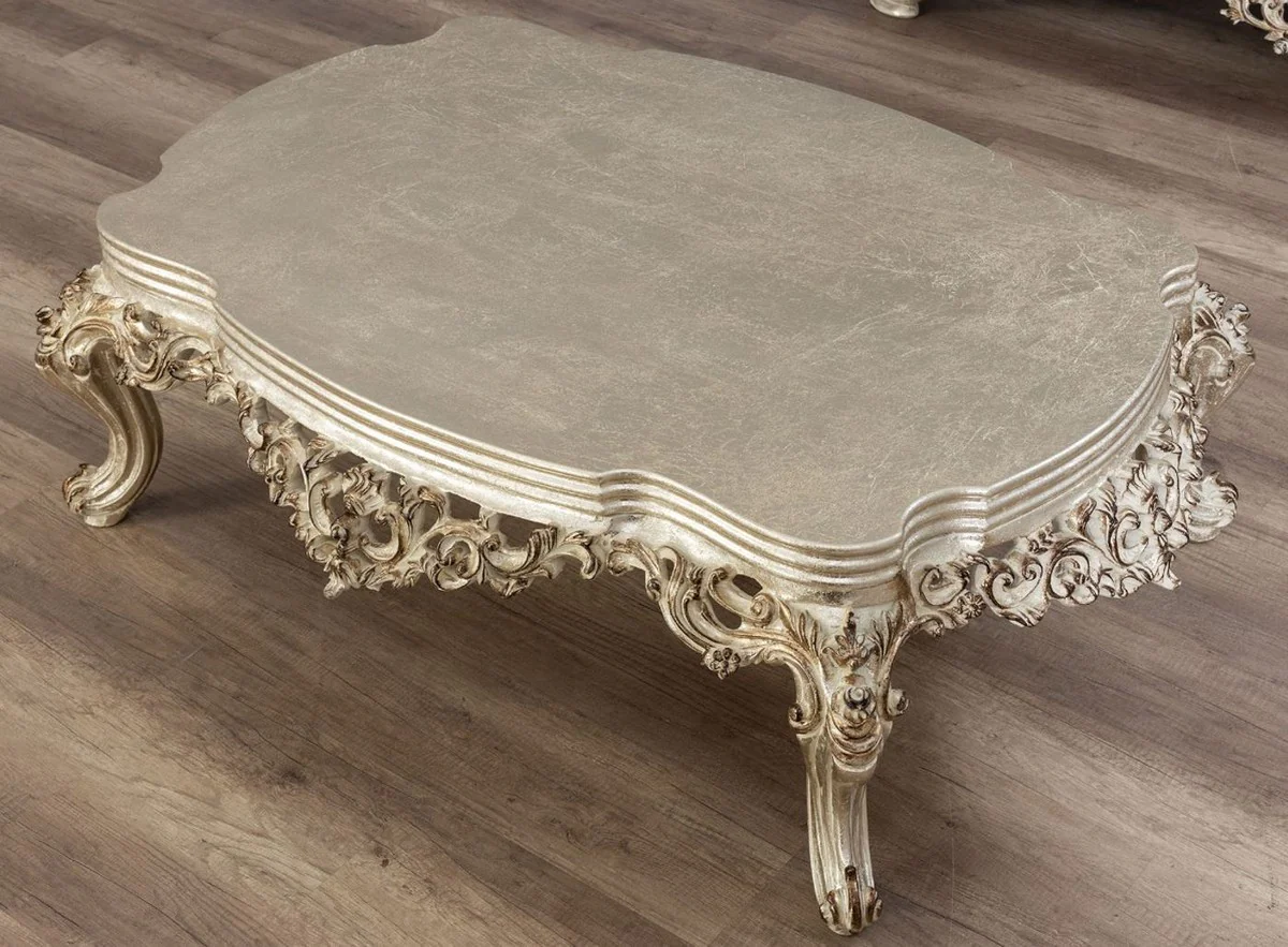 Luxury Baroque Living Room Set Cream / Beige / Antique Gold - 2 Sofas & 2 Armchairs & 1 Coffee Table - Handcrafted Living Room Furniture in Baroque Style - Noble & Magnificent
