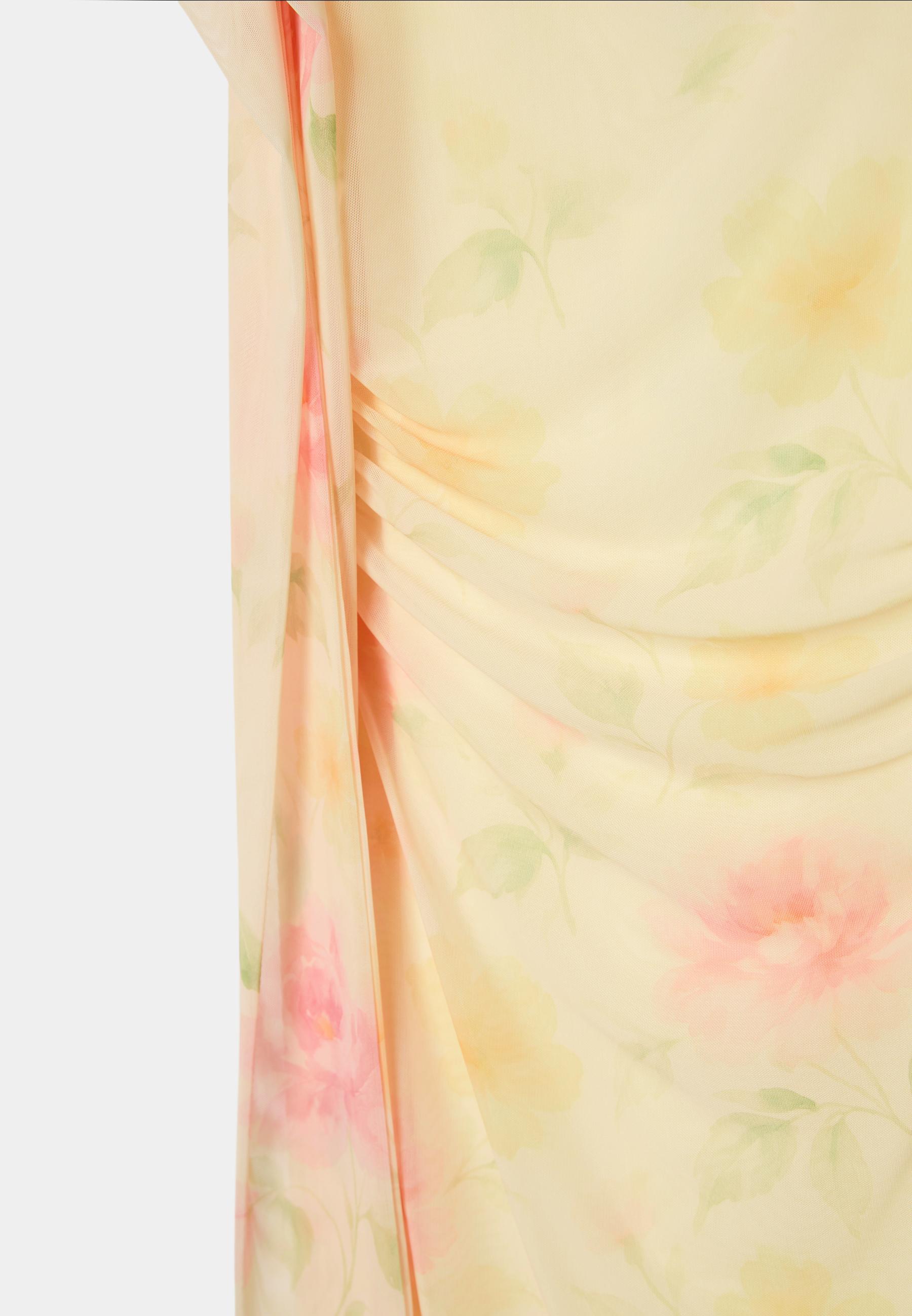 PRINTED TULLE MIDI DRESS WITH SCARF