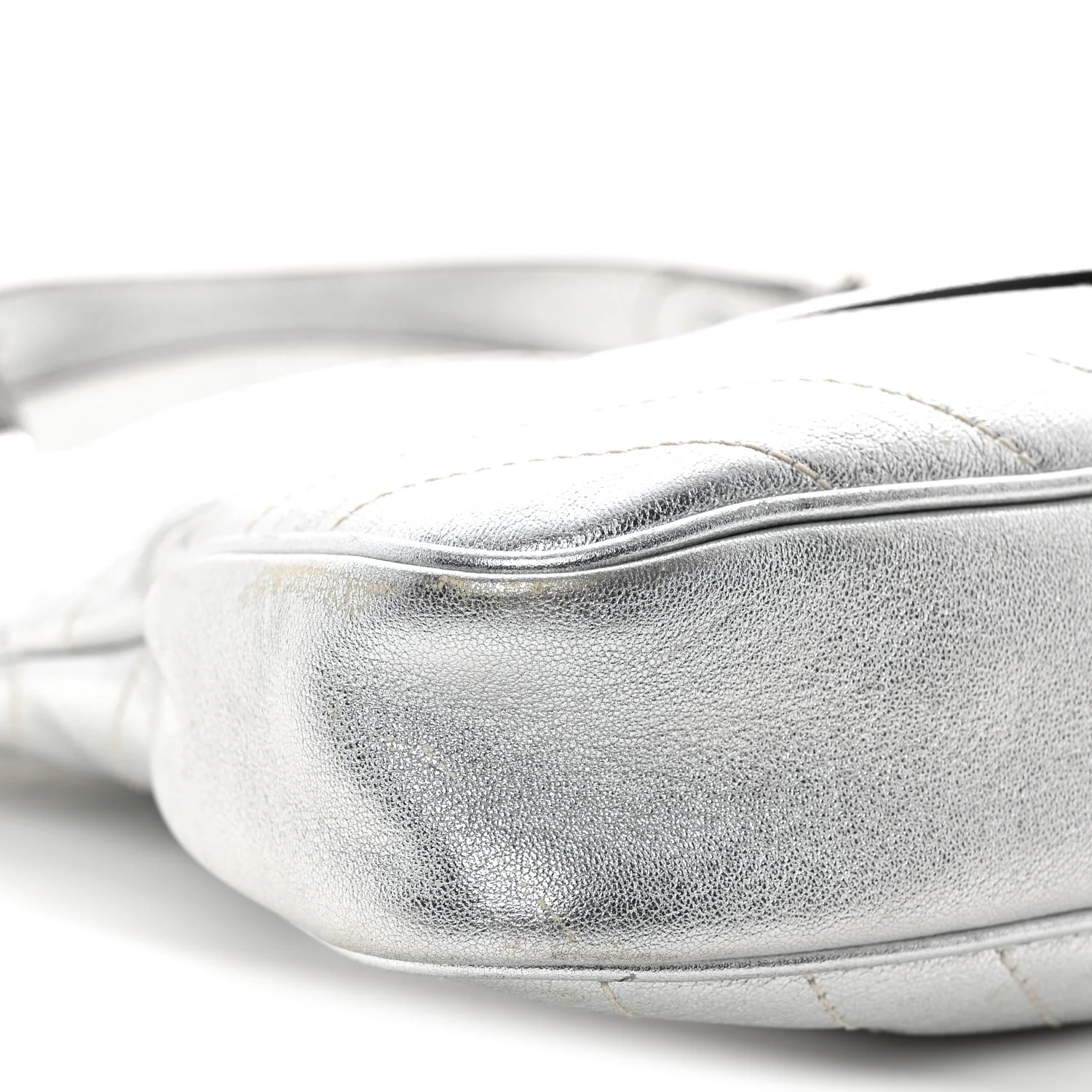 Sakai Be Green Calfskin Diagonal Stitched Small Blondie Tote Silver - Top Club