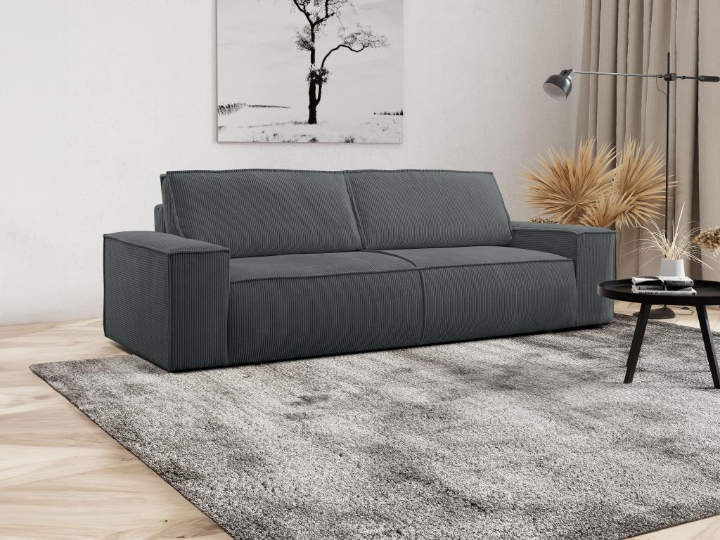 Sofá cama de 4 plazas de pana gris antracita