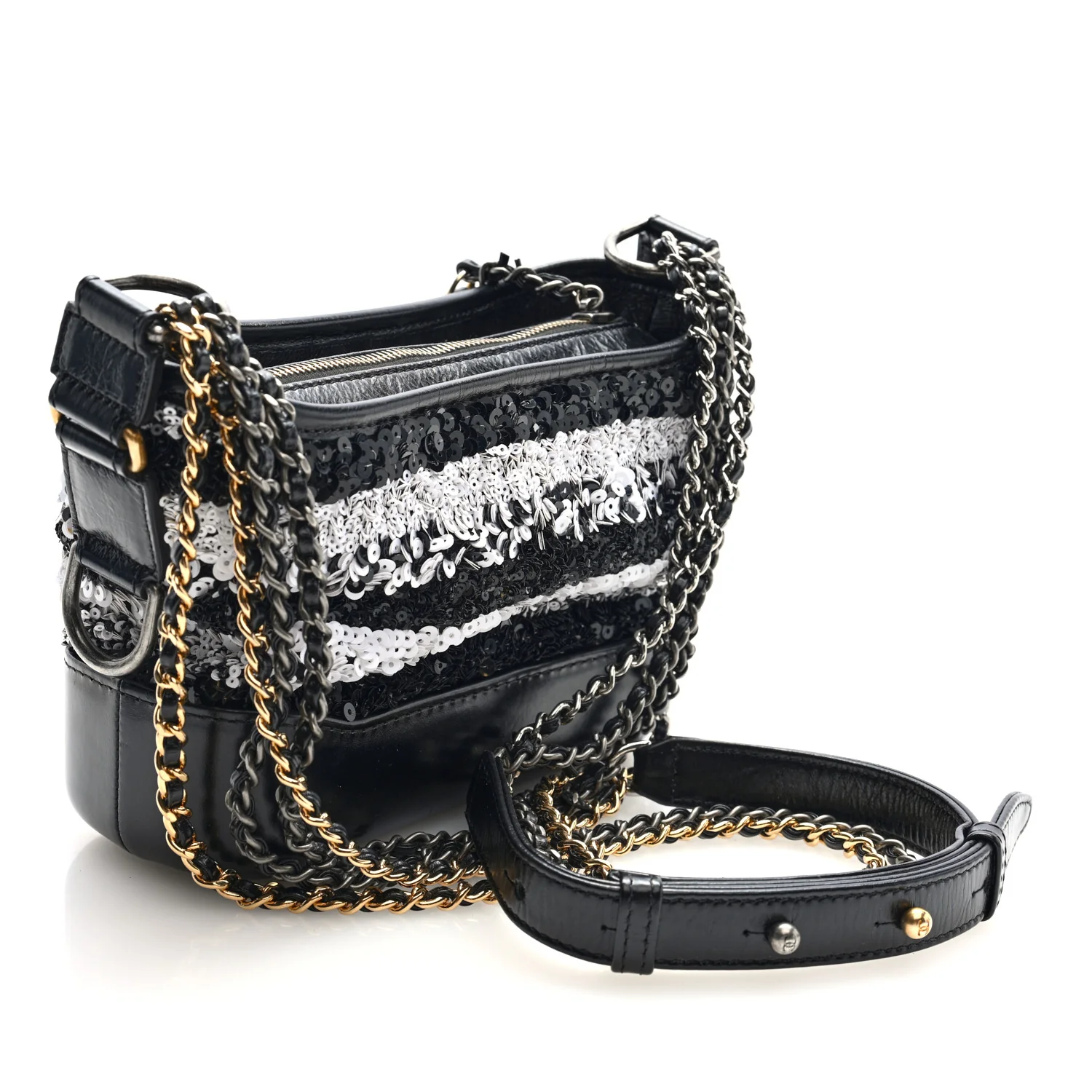 Sequin Calfskin Small Gabrielle Hobo Black White - Top Club