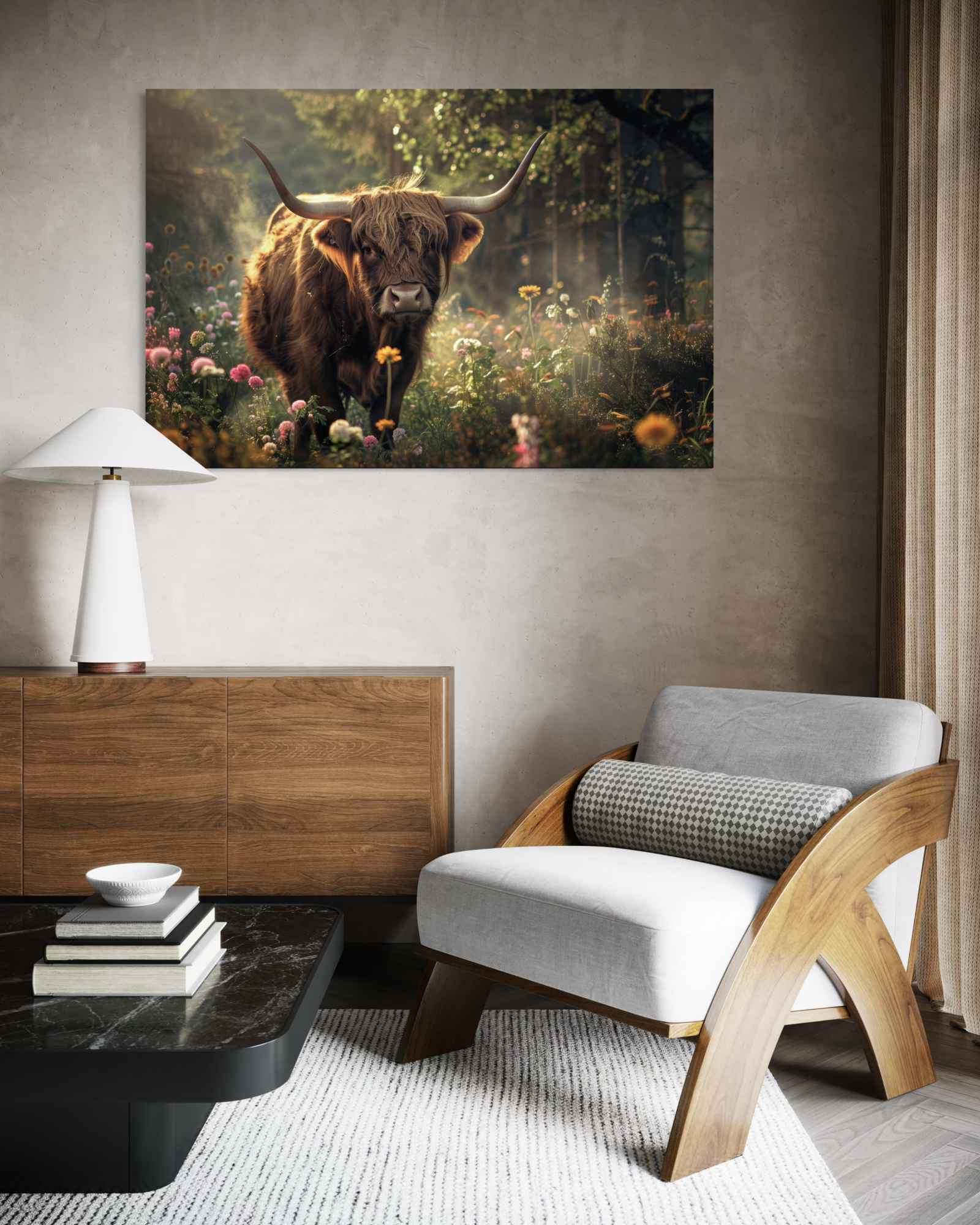 Dibond schilderij 'Schotse Hooglander in ..' 120x80 cm