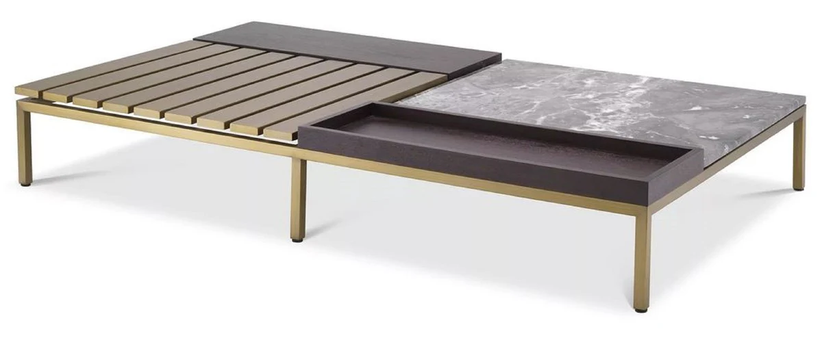 Luxury coffee table brass / gray / brown 169.5 x 99.5 x H. 27 cm - Modern living room table - Luxury living room furniture - Luxury quality