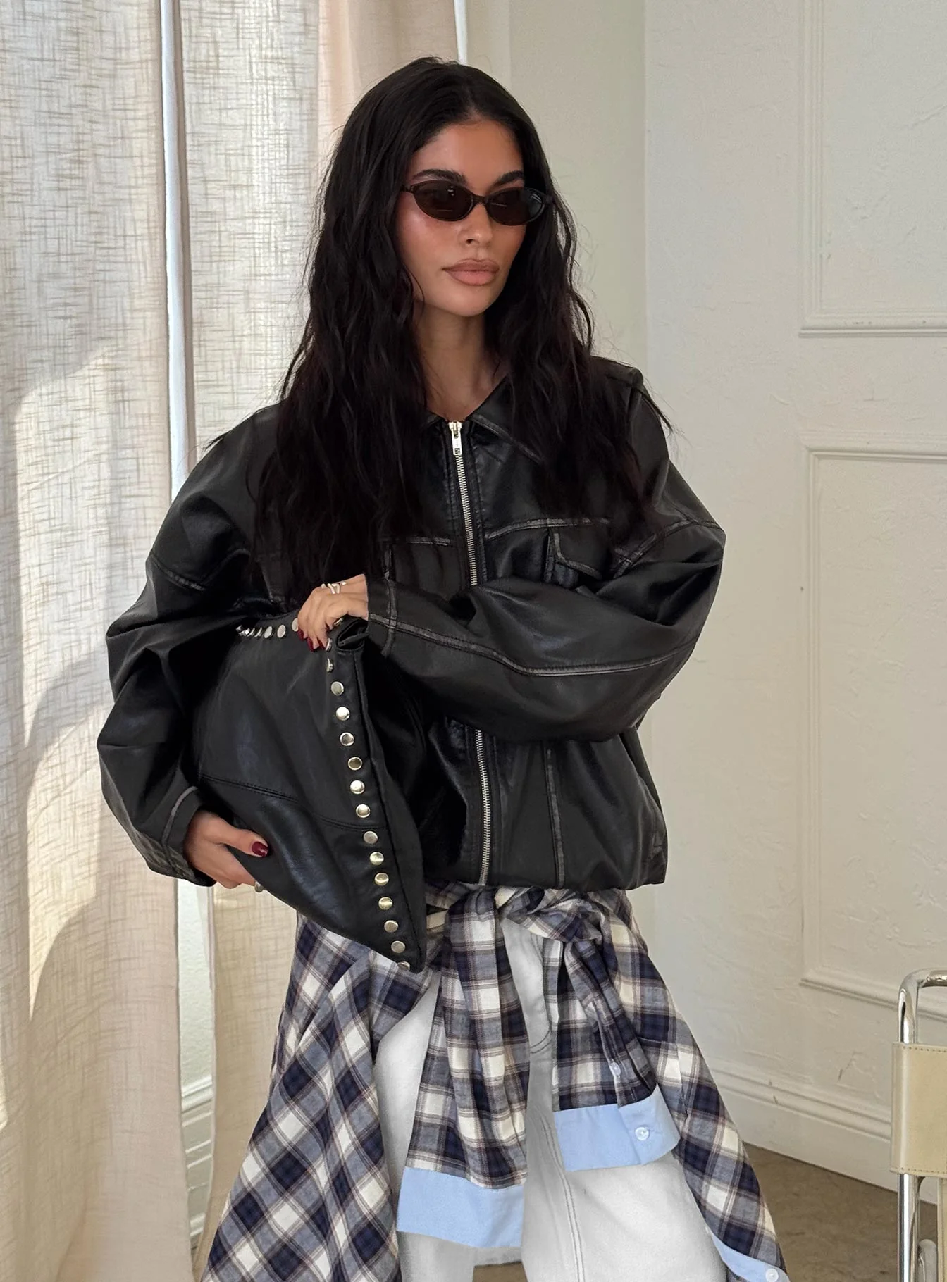 Tanza Faux Leather Jacket Washed Black