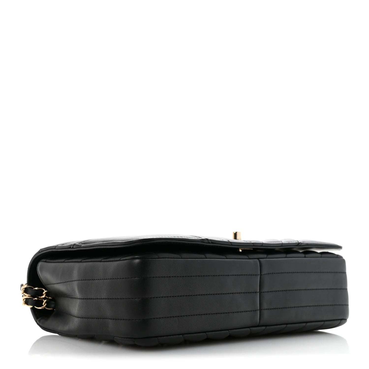 Calfskin Chevron Quilted Large Statement Flap Black - Top Club