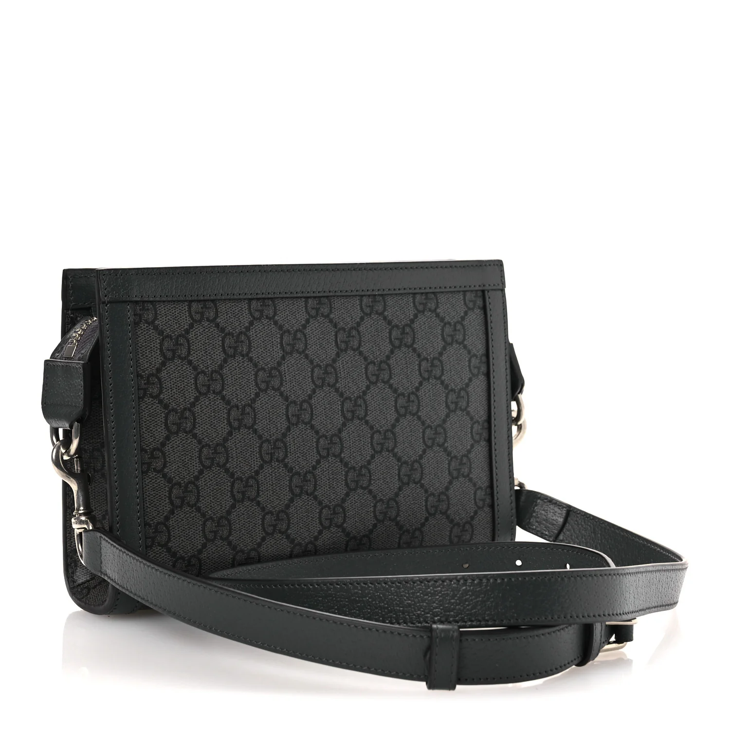 GG Supreme Monogram Textured Dollar Calfskin Web Small Ophidia Shoulder Bag Grey Black Graphite Grey - Top Club
