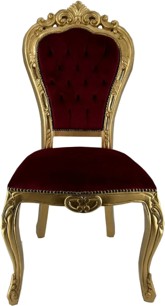 Luxury baroque dining room chair burgundy red / gold H. 105 cm - dining room furniture in the baroque style