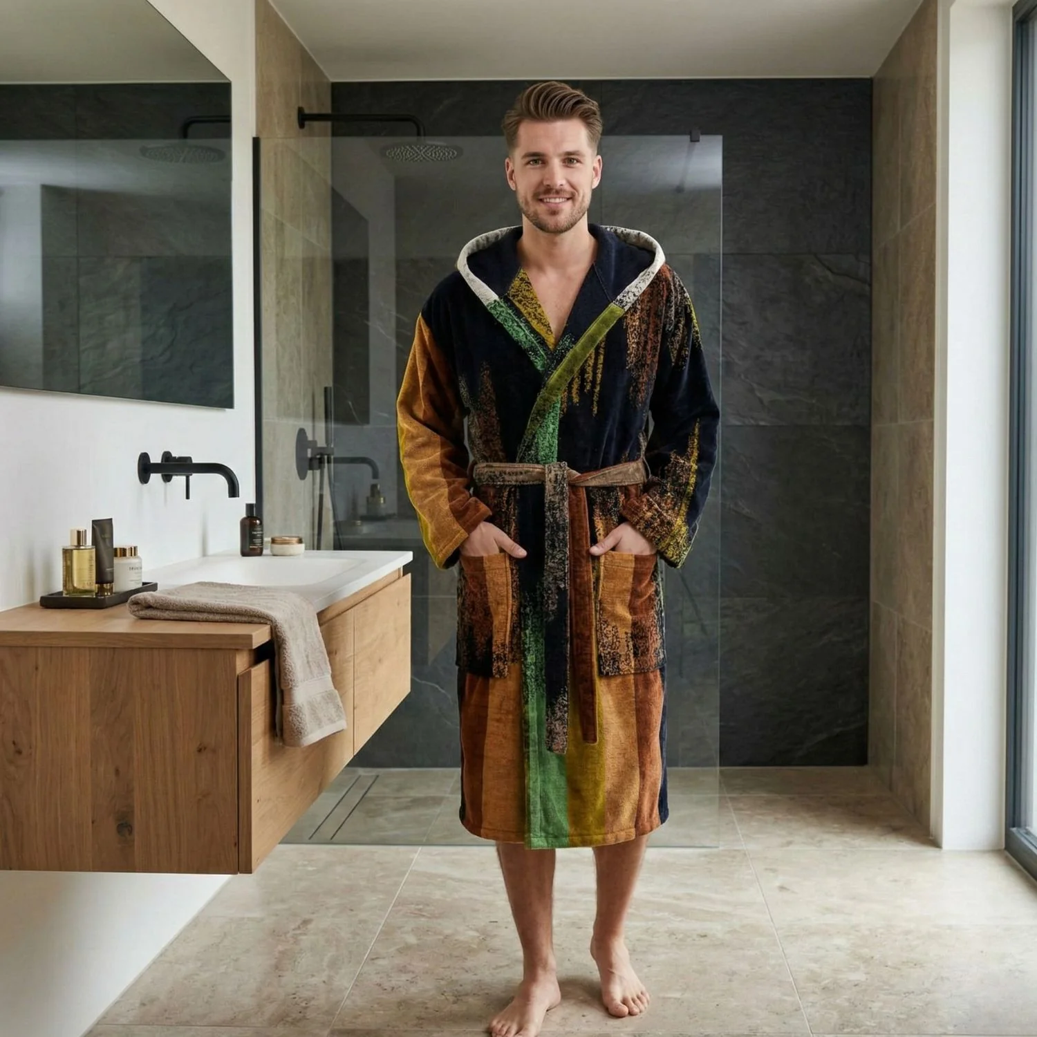 Accappatoio Con Cappuccio In Spugna Jamaica Xxl Nero Carrara