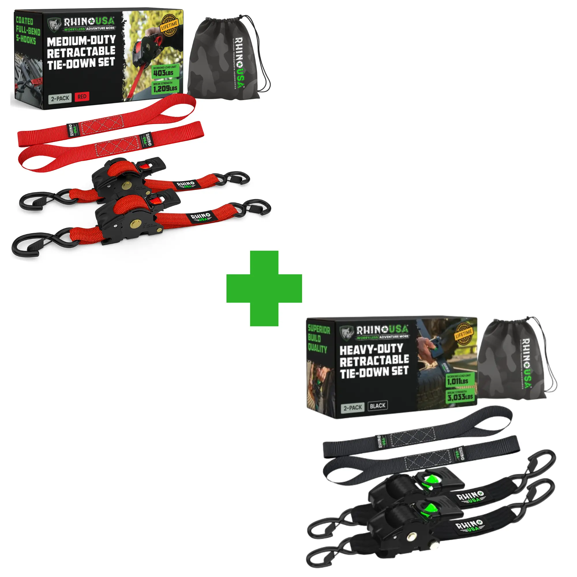 Lush's Pick - Rhino USA Retractable Ratchet Straps - 1in x 10ft (2pack) and 2in x 10ft (2pack)