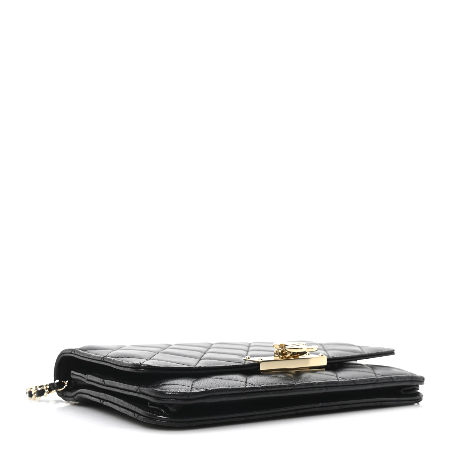 Lambskin Quilted Golden Class Wallet on Chain WOC Black - Top Club