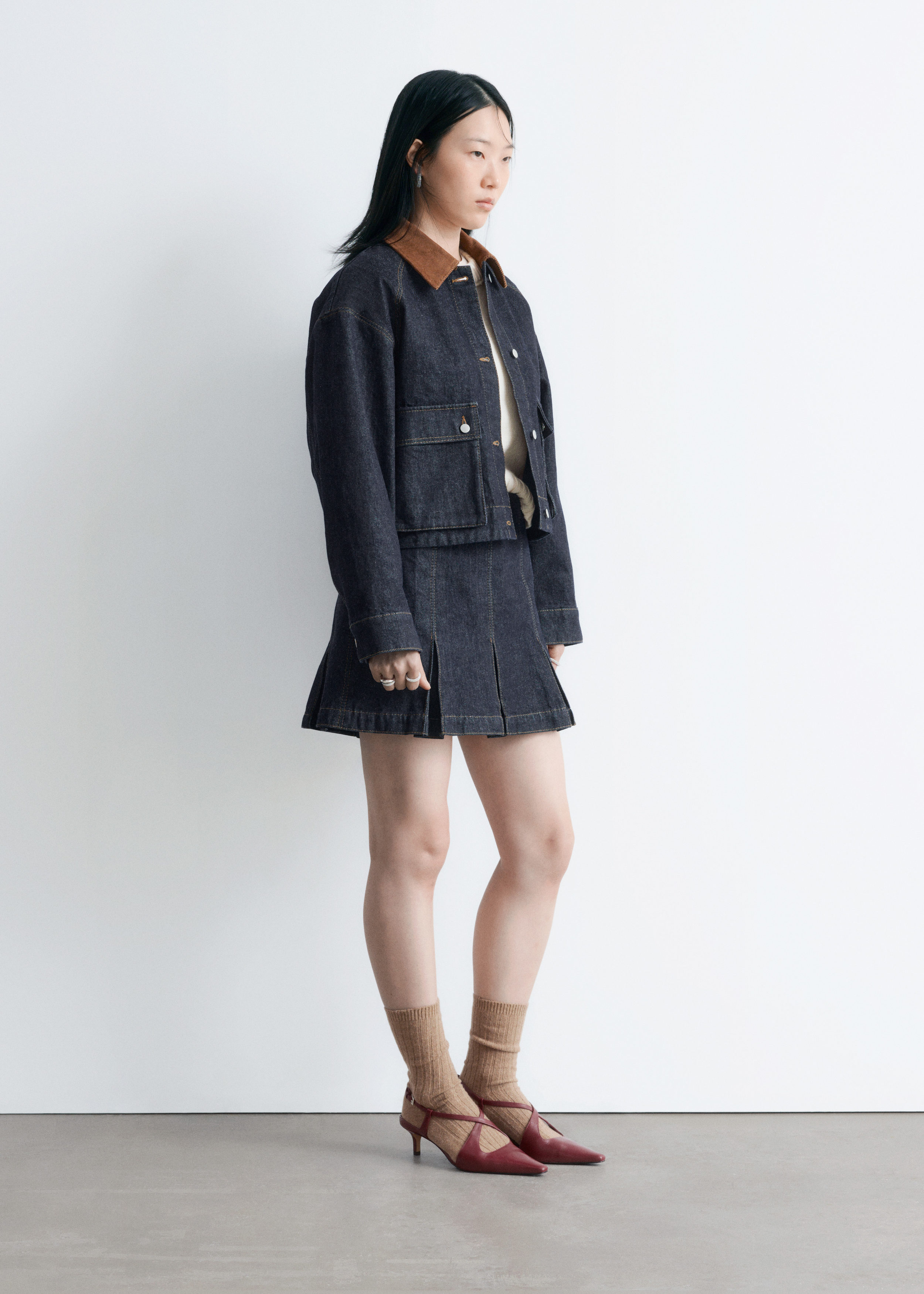 & Other Stories PLEATED DENIM MINI SKIRT