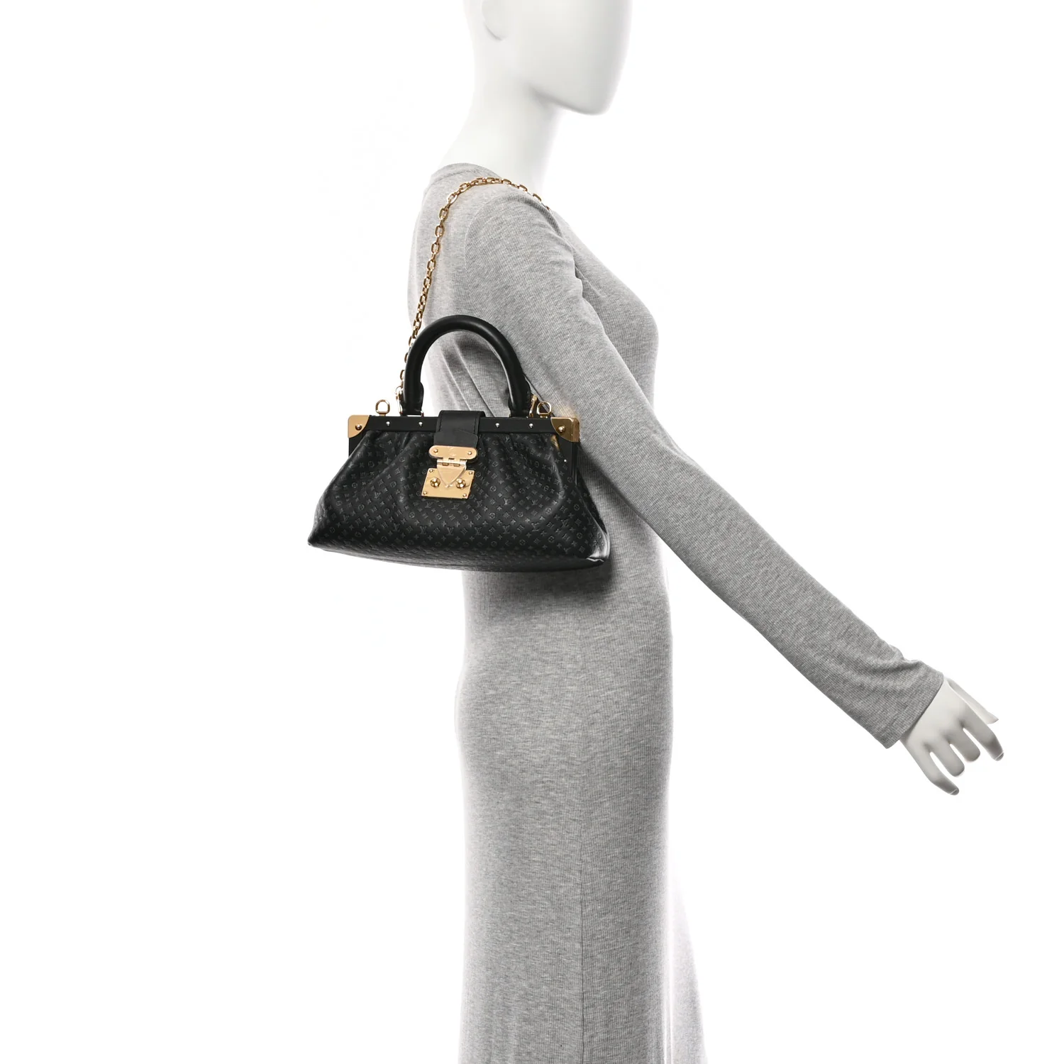 Calfskin Nanogram Embossed Clutch Black