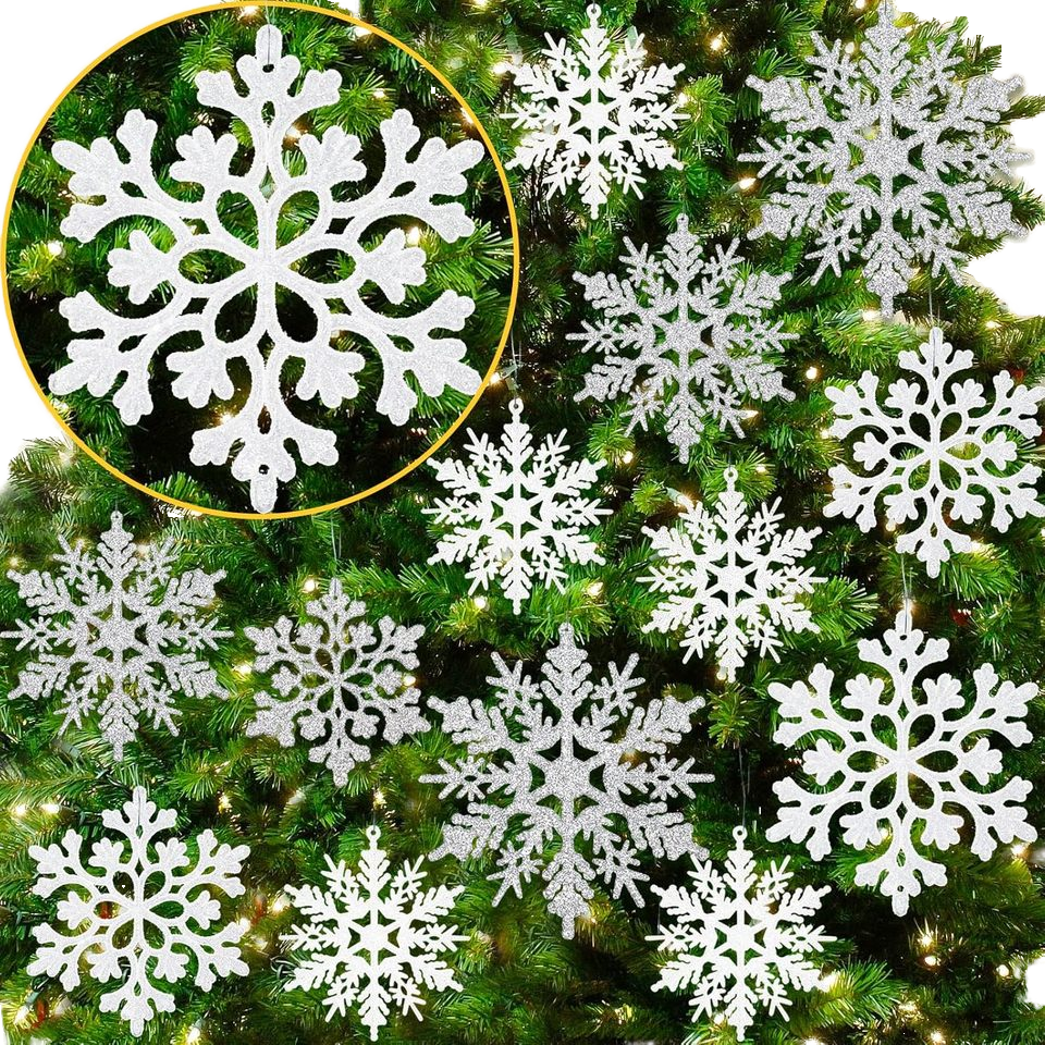 White Silver Christmas Snowflake Ornaments 36Pcs Felt Glitter Hanging Snowflakes Winter Wonderland Frozen Decorations Decor