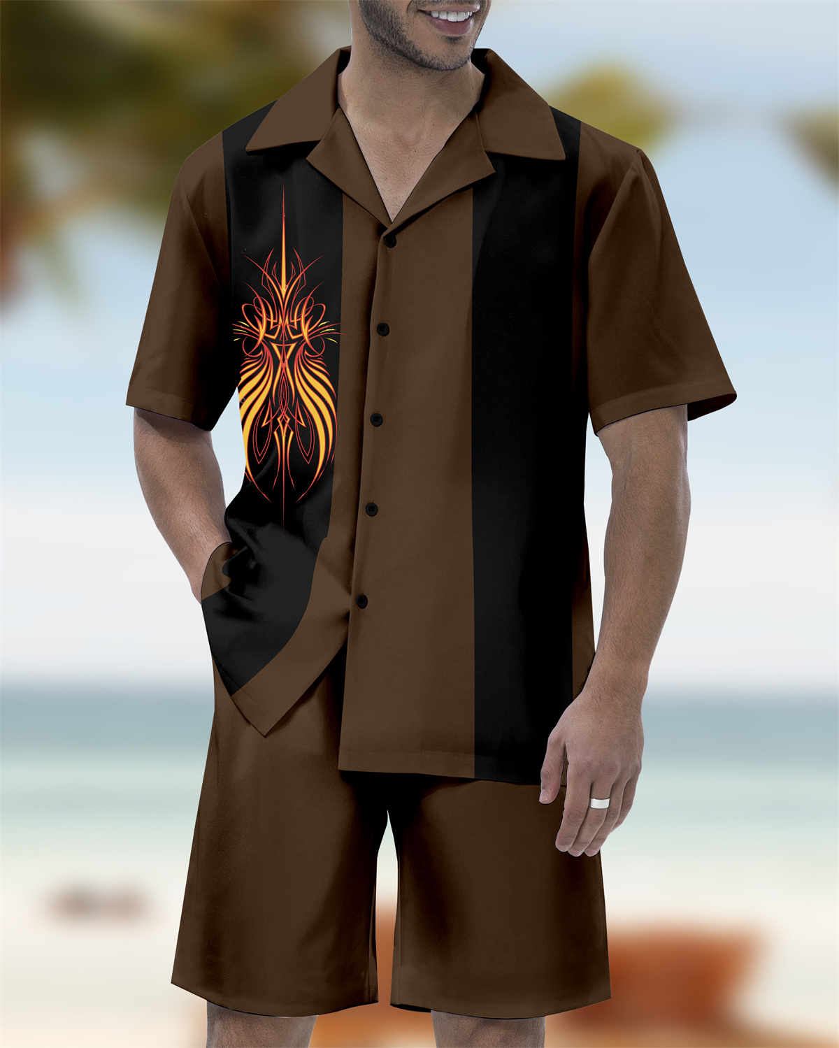 Suitmens Men's Modified Car Party Hawaiian Short Sleeve Shirt Set 176