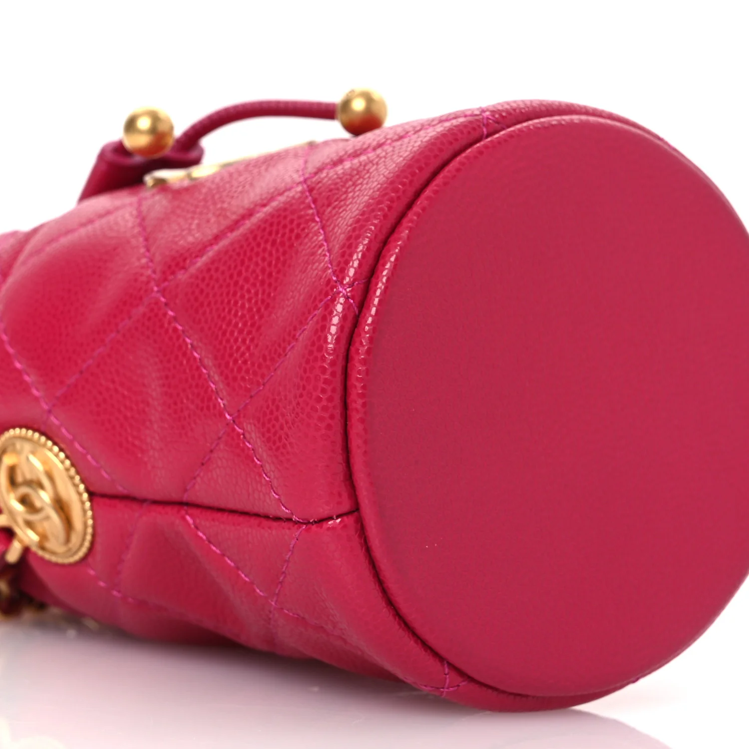 Caviar Quilted Twist Your Buttons Mini Bucket Bag Fuchsia - Top Club