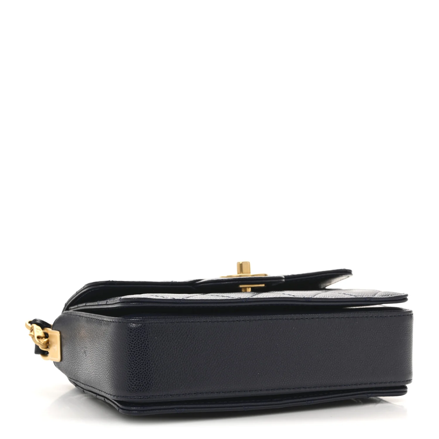 Shiny Caviar Quilted Mini Top Handle Flap Navy Blue - Top Club
