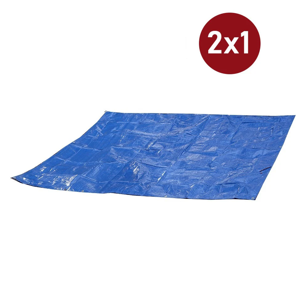 Camping floor - RAFFIA CANVAS 2.5 X 3.6 - blue- 2 x 1