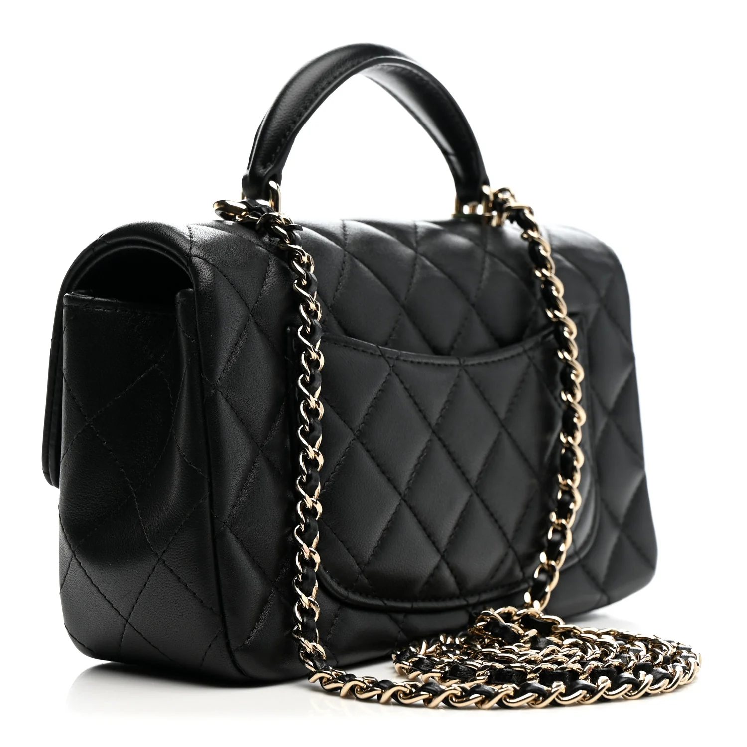 Lambskin Quilted Mini Top Handle Rectangular Flap Black - Top Club