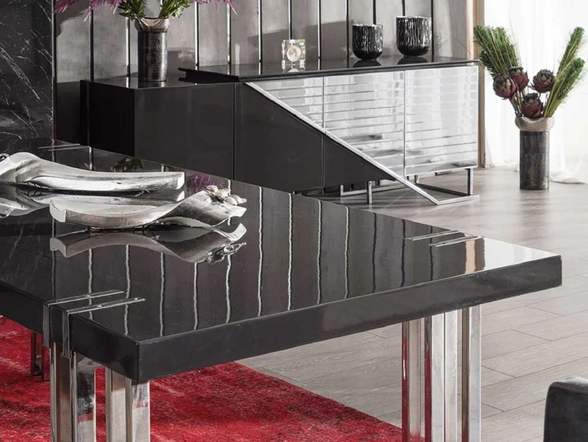 Luxury dining table black / silver 220 x 100 x H. 77 cm - Rectangular kitchen table with solid wood table top and metal legs - Dining room furniture - Kitchen furniture - Luxury furniture