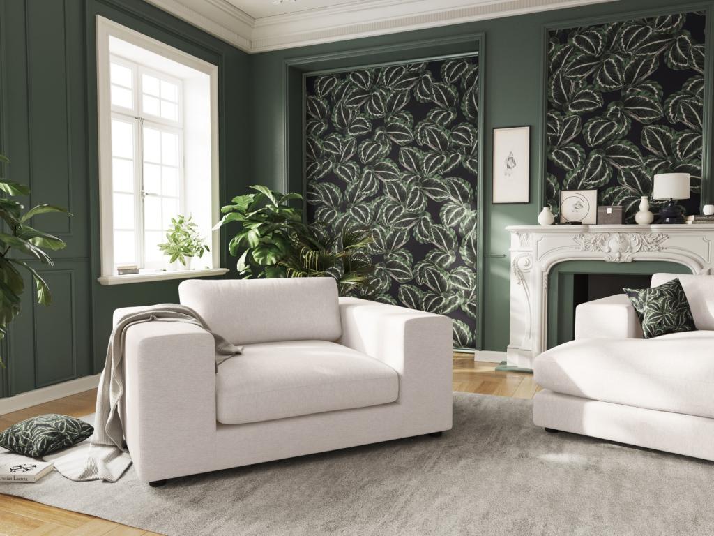 Mubdelu - Sofá "Tendance" 1,5 plazas de tejido estructural blanco - 156x122x72cm
