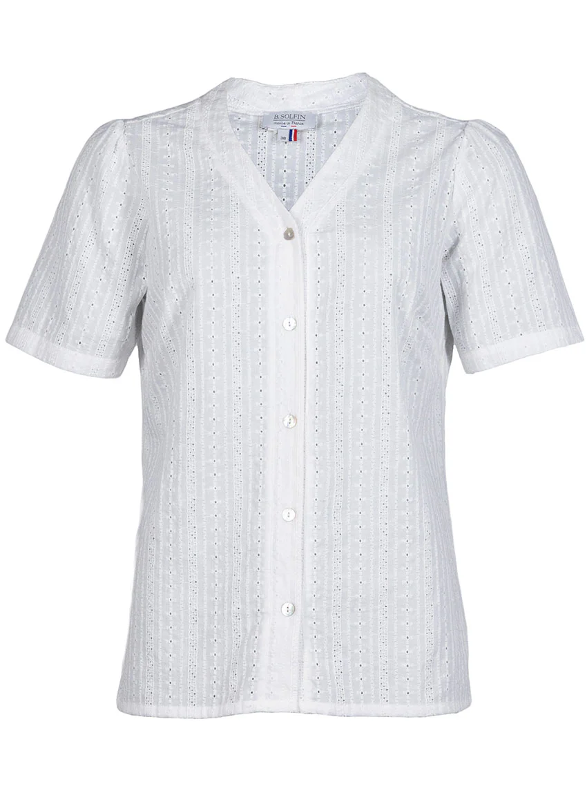 Chemisier femme brodé en coton blanc naturel