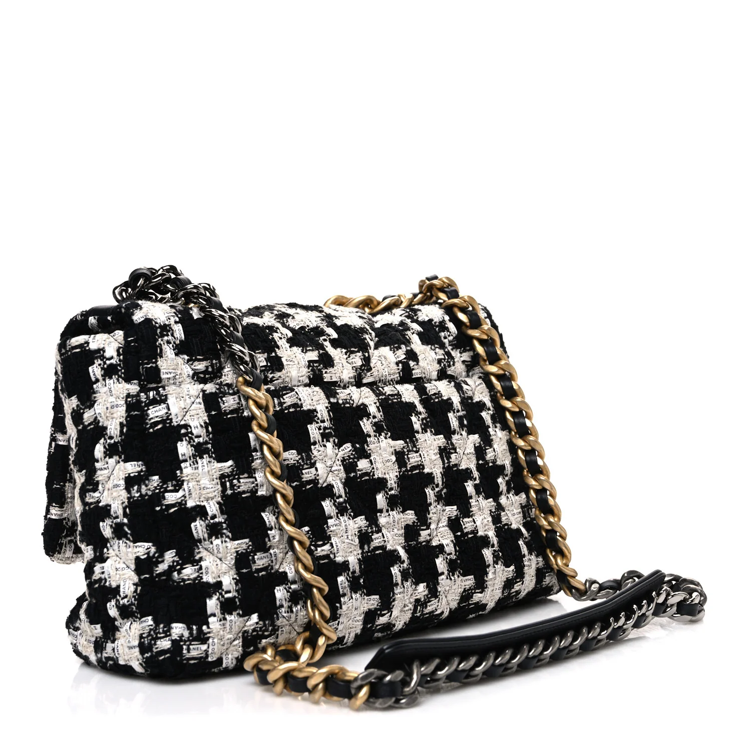 Tweed Quilted Large Chanel 19 Flap Black Ecru White