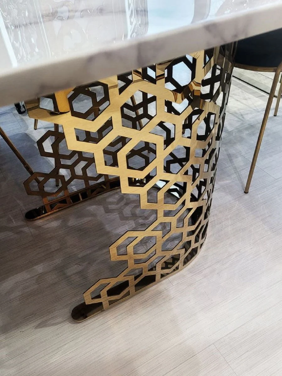 Luxury dining table white / gold 200 x 100 x H. 76 cm - Dining room table with artificial marble table top - Dining room furniture - Luxury furniture - Luxury furnishings