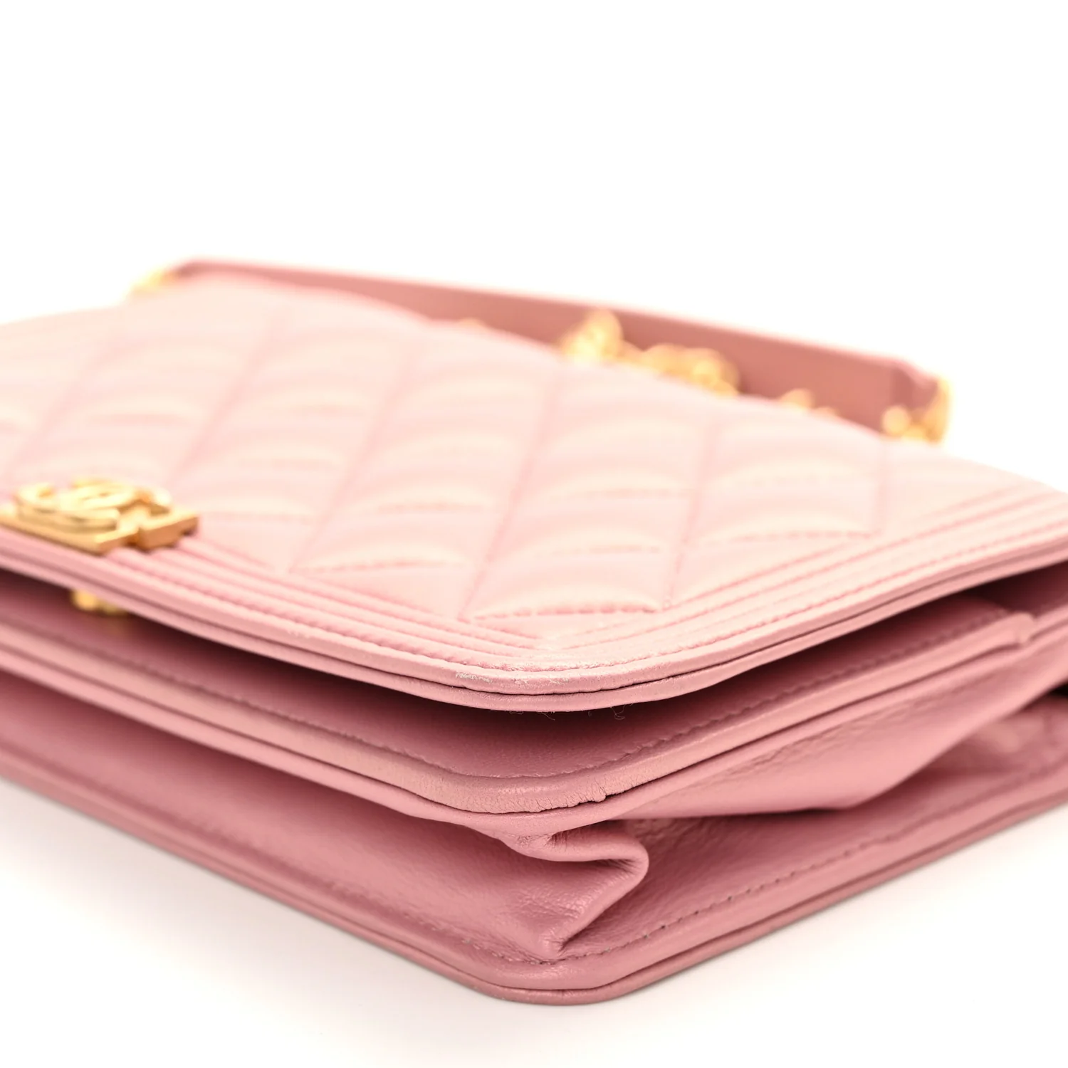 Metallic Lambskin Quilted Boy Wallet On Chain WOC Pink - Top Club