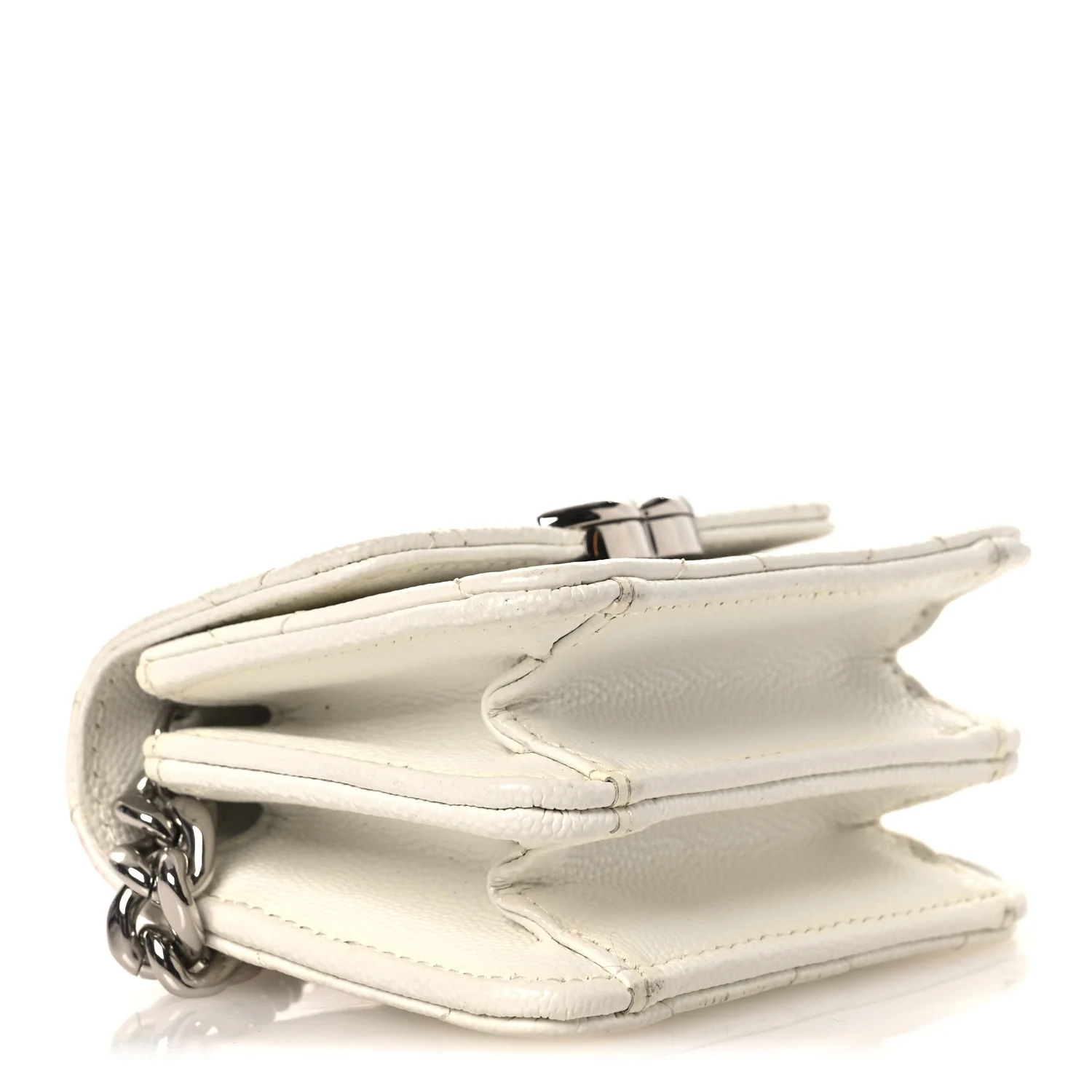 Caviar Quilted Enamel Coco Clutch With Chain White - Top Club