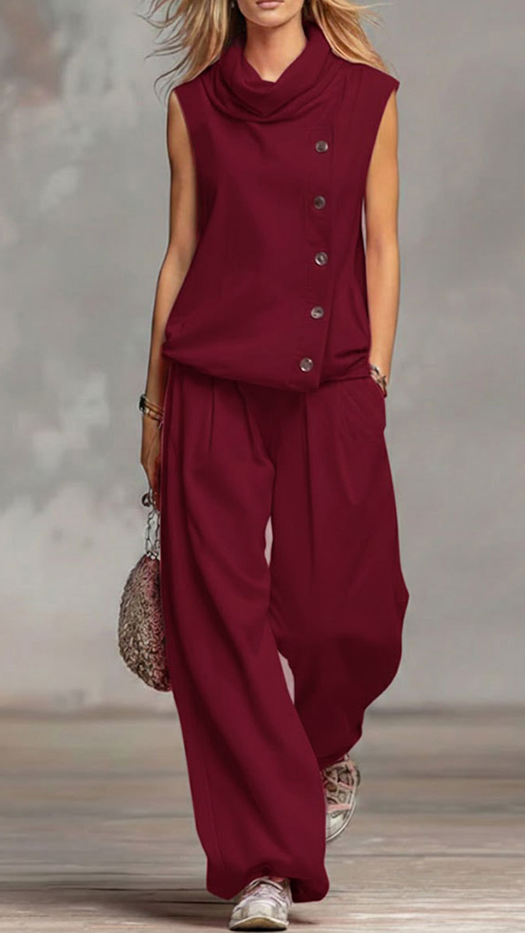Women's Cowl Neck Sleeveless Top & Wide-Leg Pants Set - Nordfashionstorm - Women's Clothing, Fashion for You - Nordfashionstorm.com