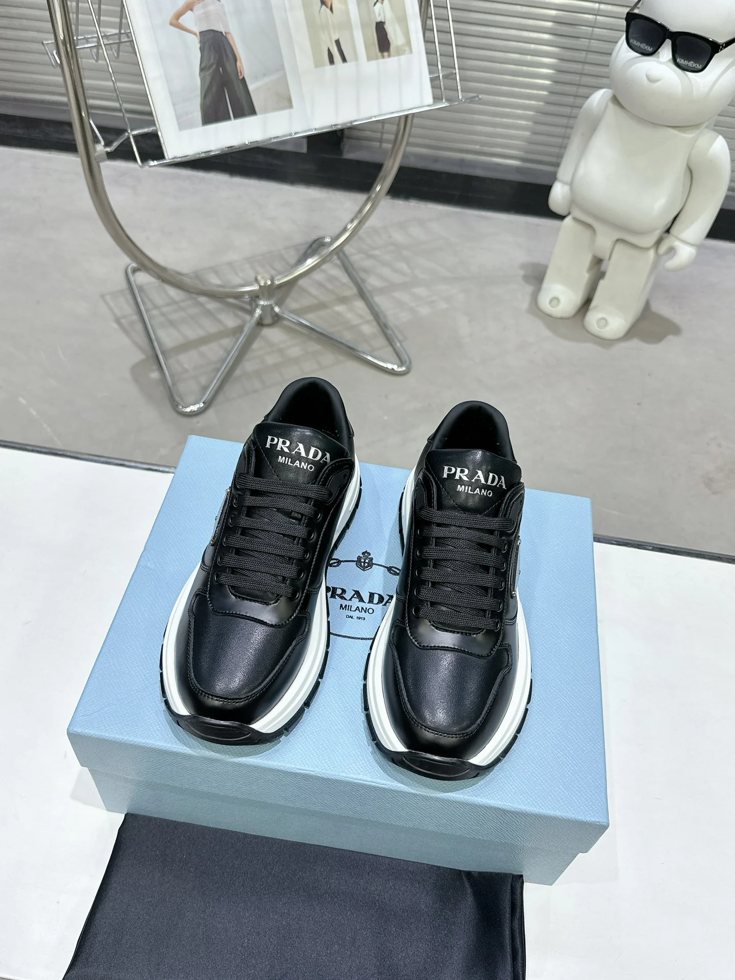 Unisex Prada Black Chunky Platform Sneakers With Triangle Logo - Sneaker Replica Workshop