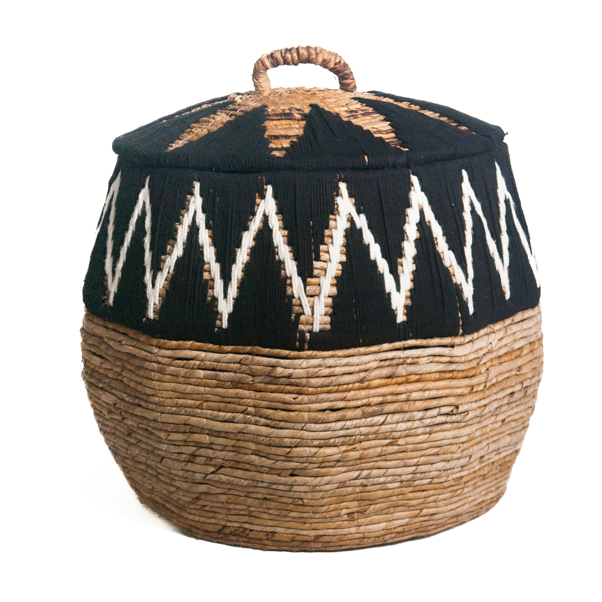 Waterhyacint mand Tali met deksel zwart/naturel Large