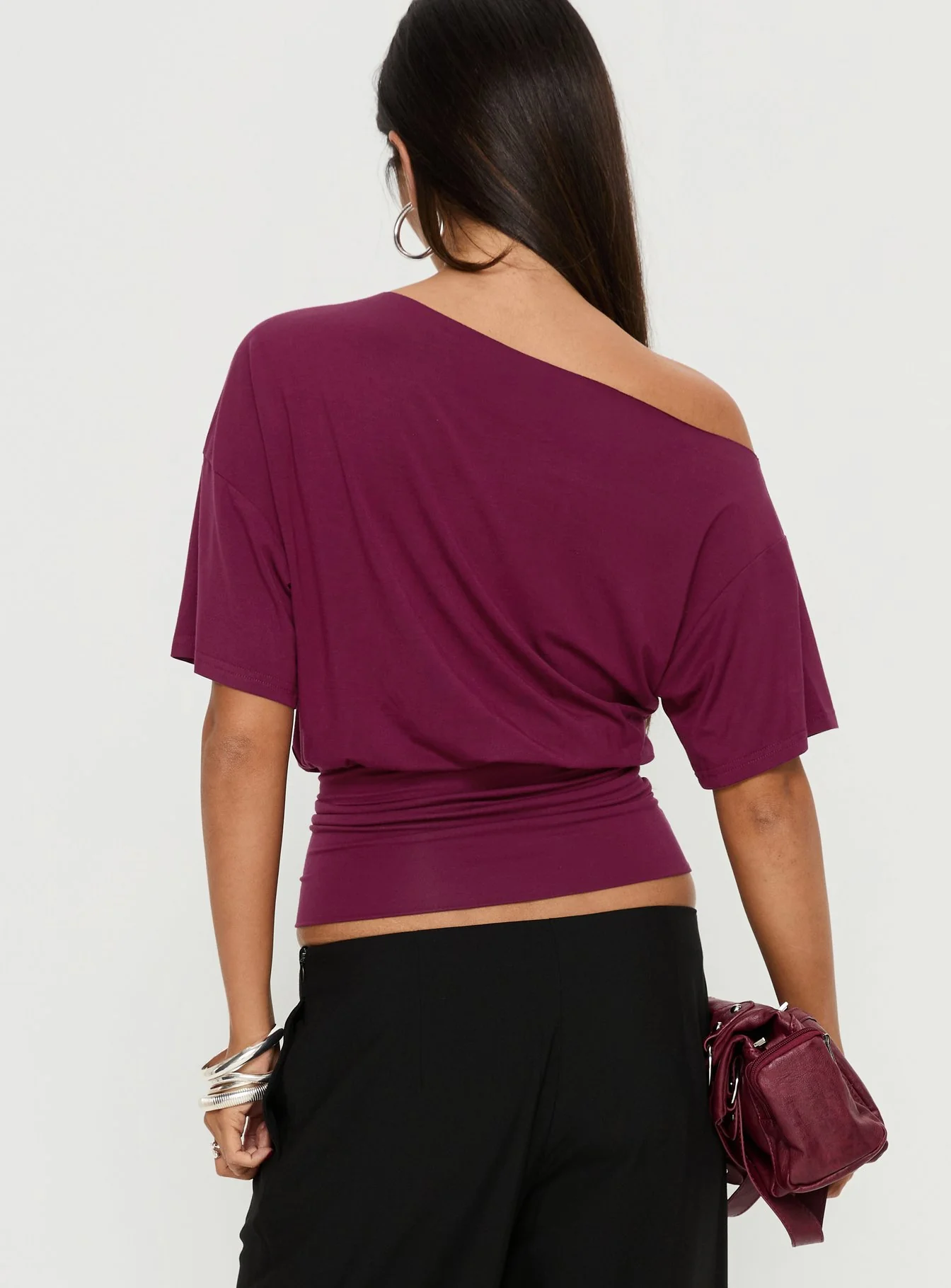 Ashlinn Off Shoulder Drapey Top Cherry Lacquer