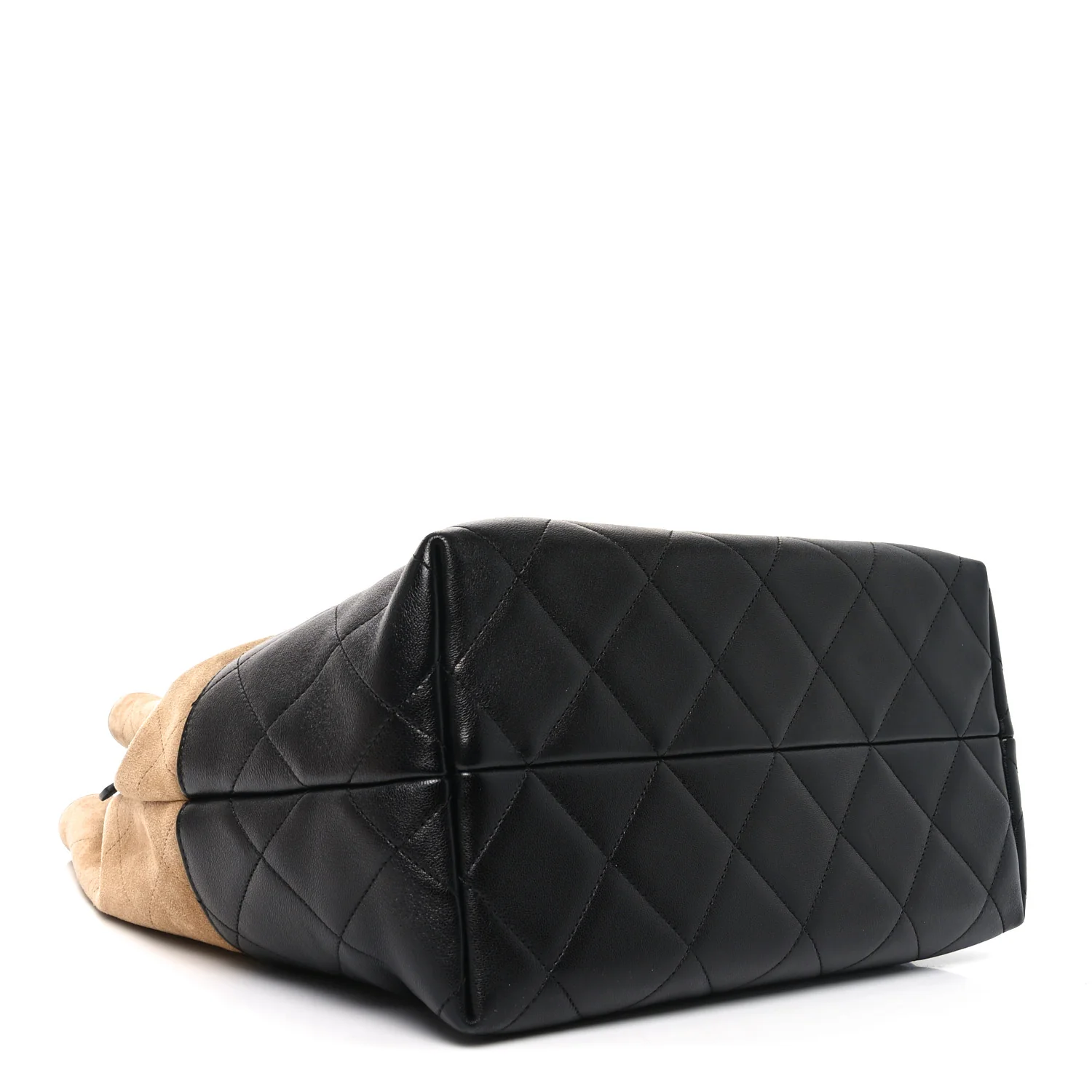 Suede Shiny Lambskin Quilted Large Shopping Bag Beige Black - Top Club