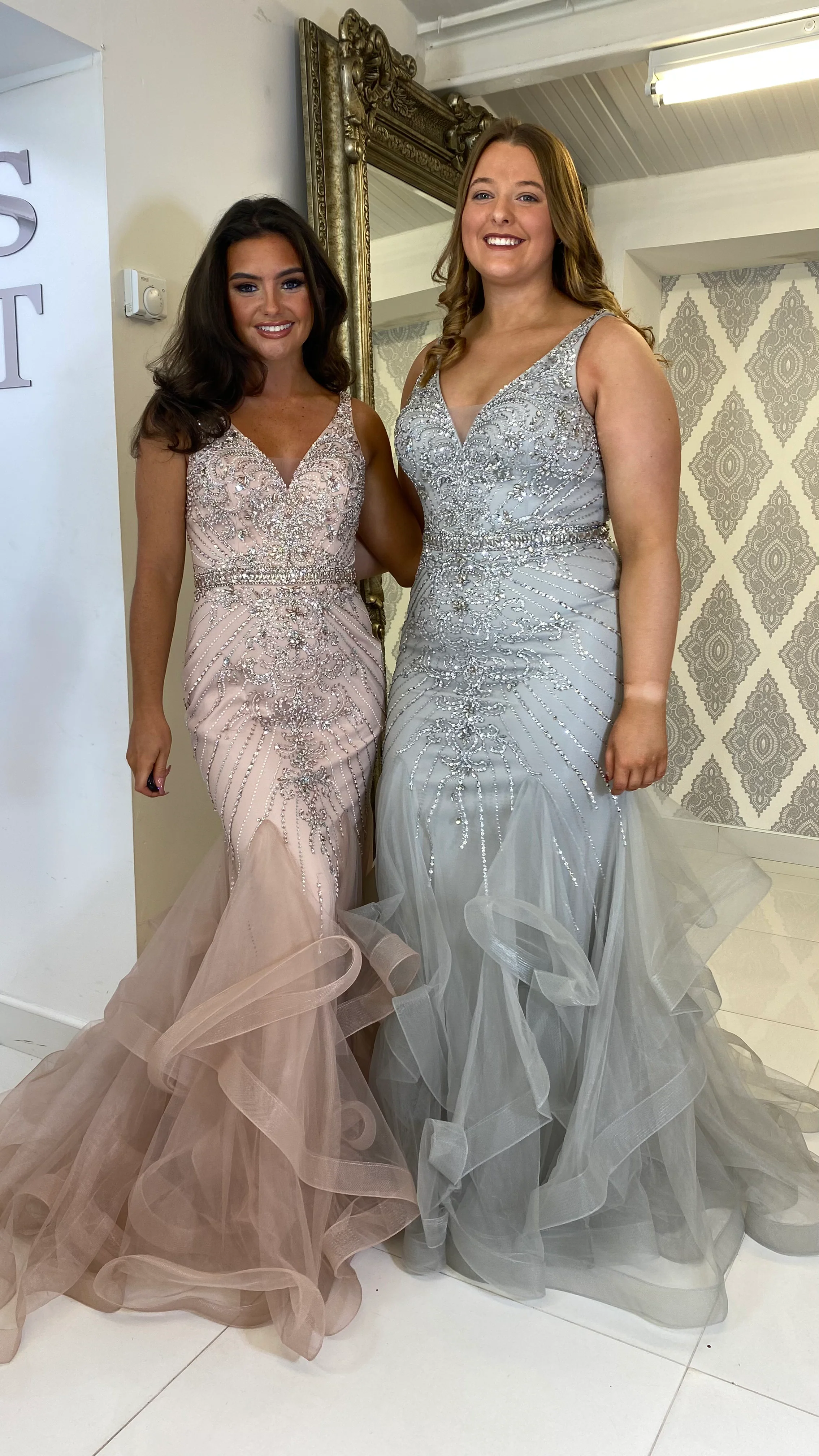Silver V-Neck Jewell Fishtail Prom Dress