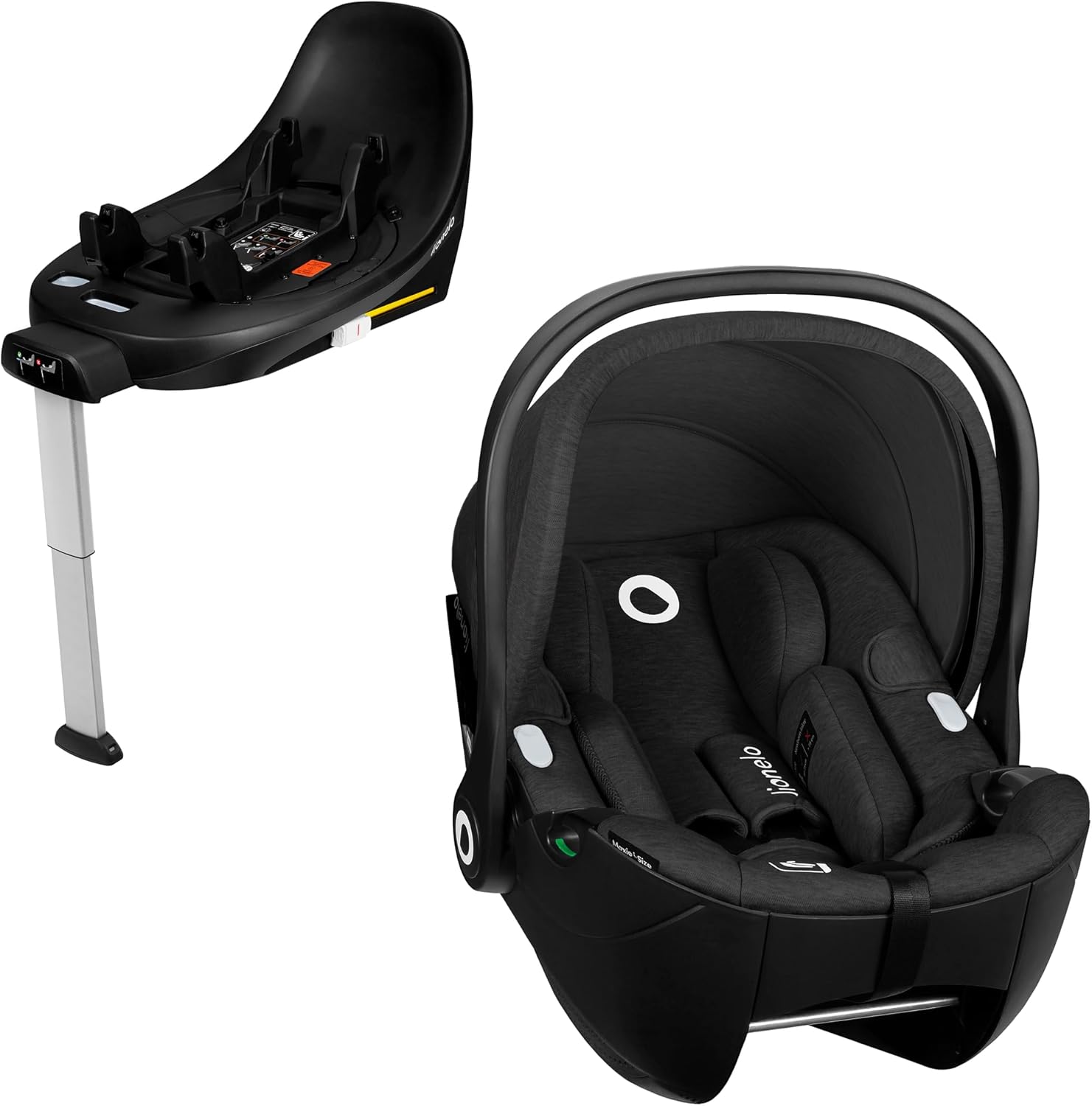 LIONELO Seggiolino Auto con Base MOXIE i-Size Ovetto SET per bambini 40-87 cm, Montaggio ISOFIX, Piede di Supporto, Protezione laterale, Regolazione poggiatesta, Riduttore Dri-Seat