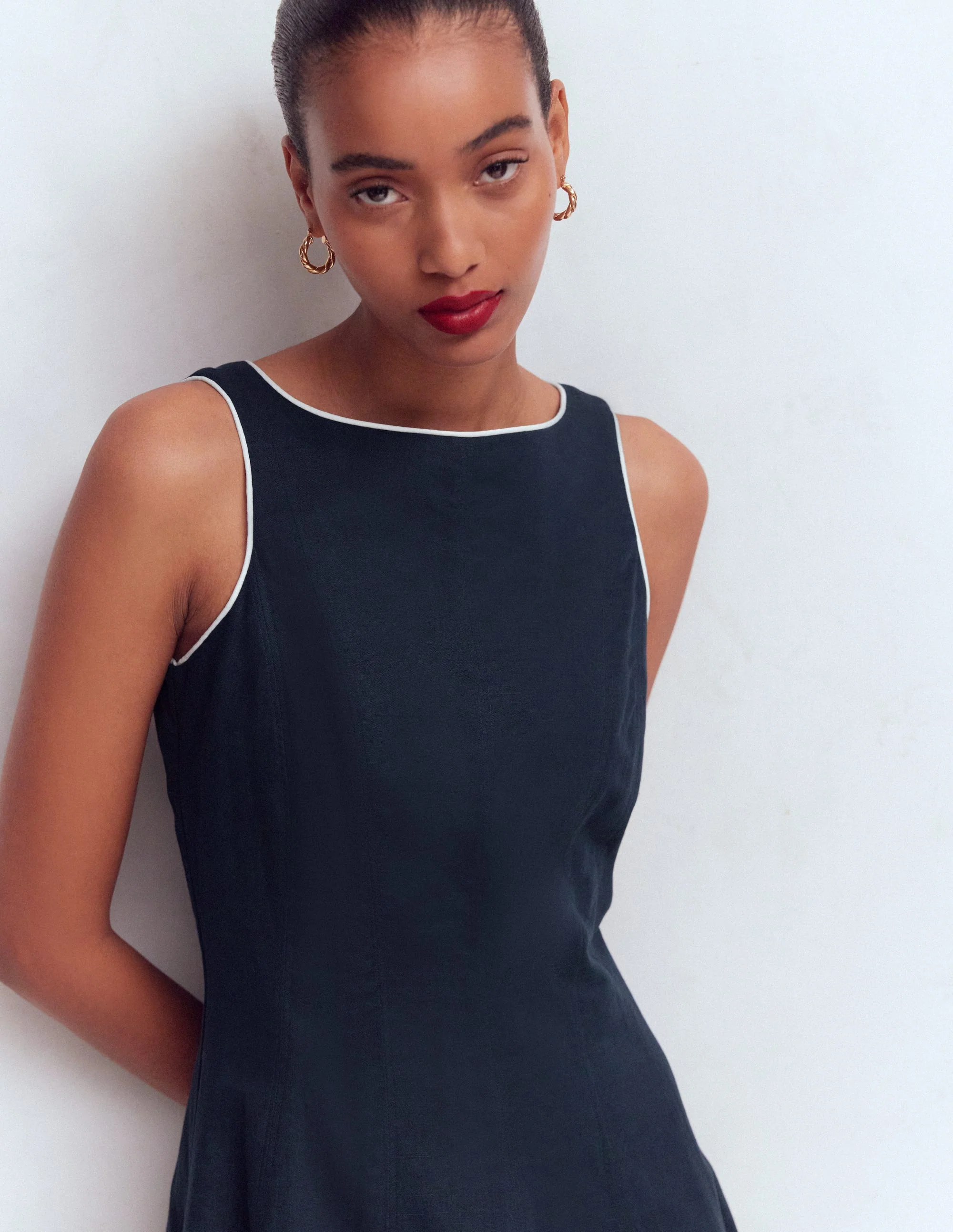 Annet Midikleid aus Leinenmischgewebe-Marineblau