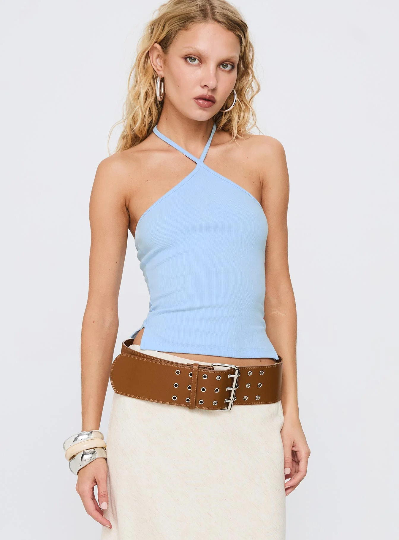 Baseline Halter Rib Top Light Blue