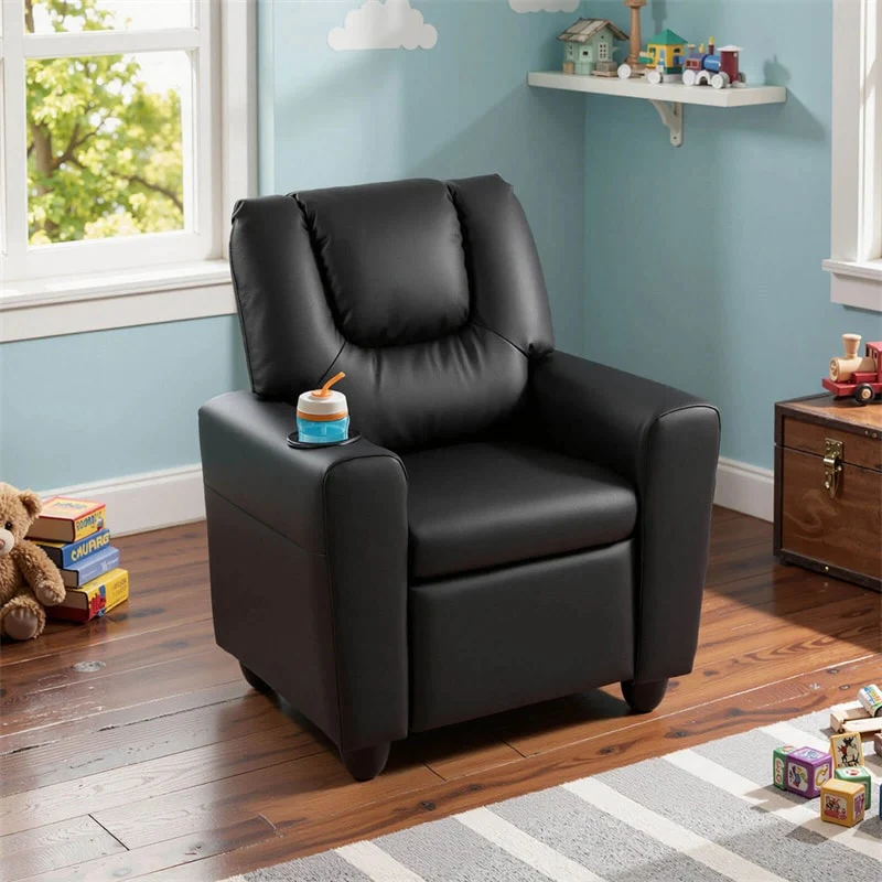 Kids Recliner Chair with Cup Holder & Side Pocket, Adjustable Toddler Lounge Sofa, Ergonomic Children Armchairs for Boys Girls Age 3+, 150lbs