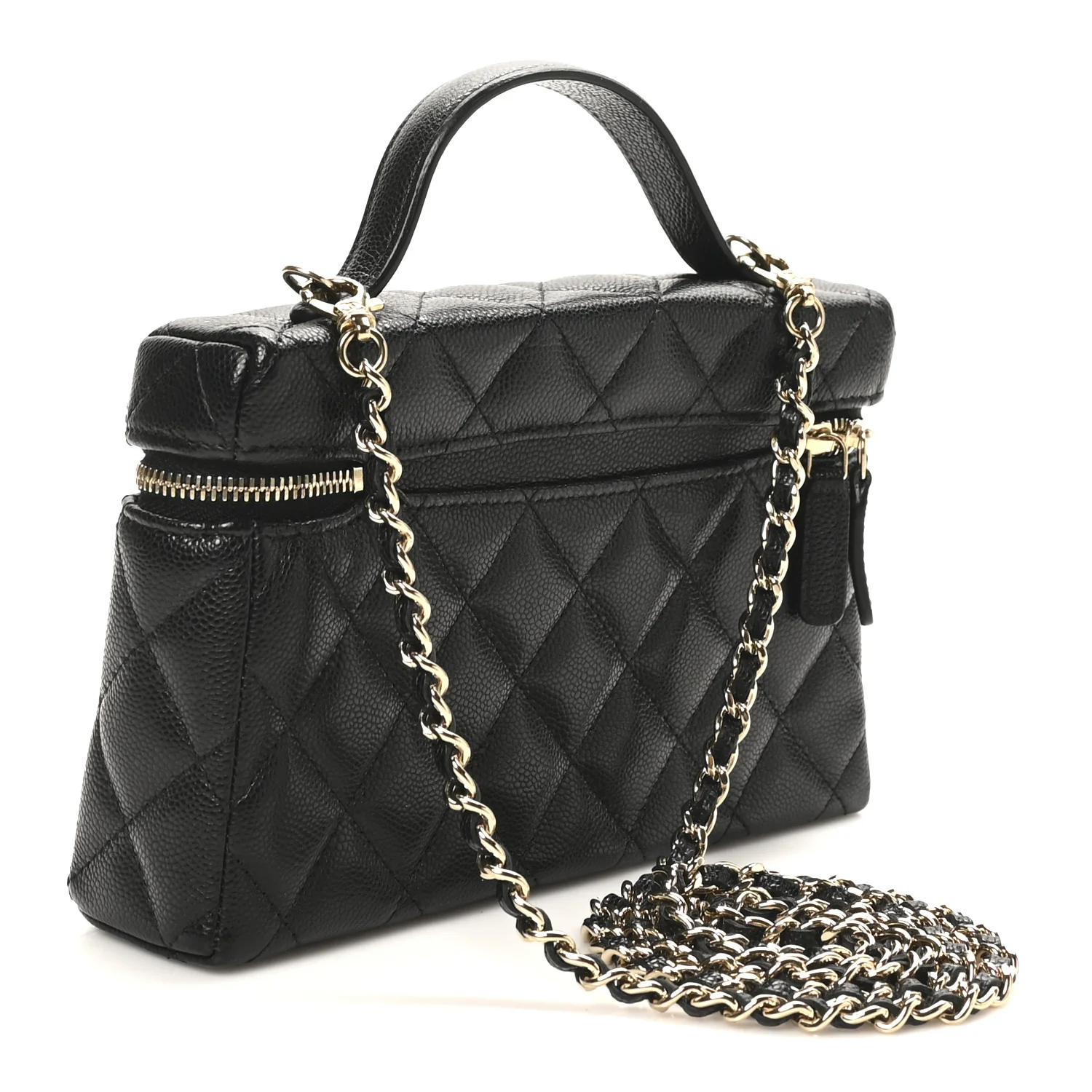 Caviar Quilted Top Handle Slim Vanity With Chain Black - Top Club