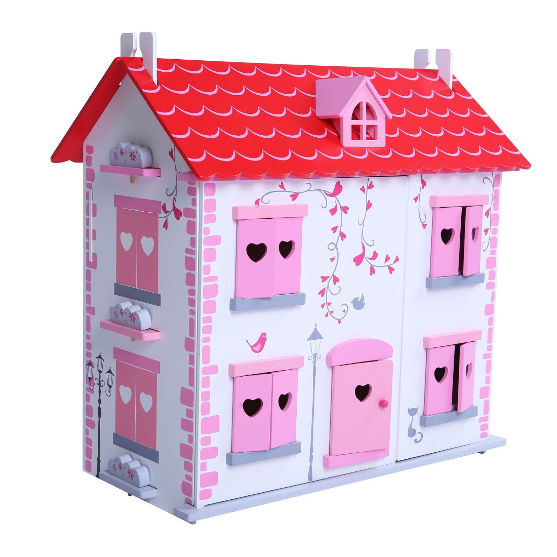 Speelgoed poppenhuis cottage wit/roze inclusief meubels