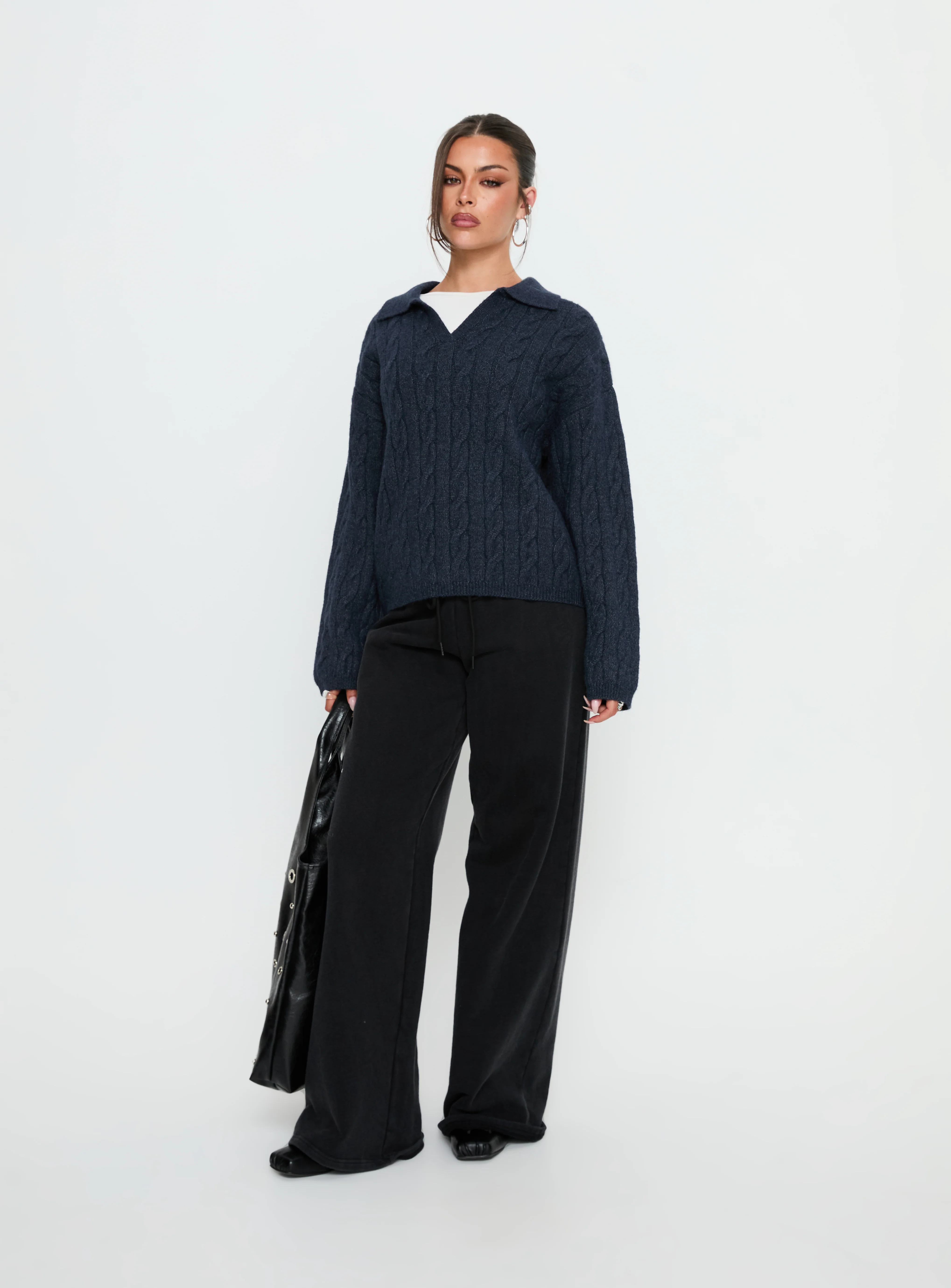 Brodey Collared Cable Knit Sweater Navy
