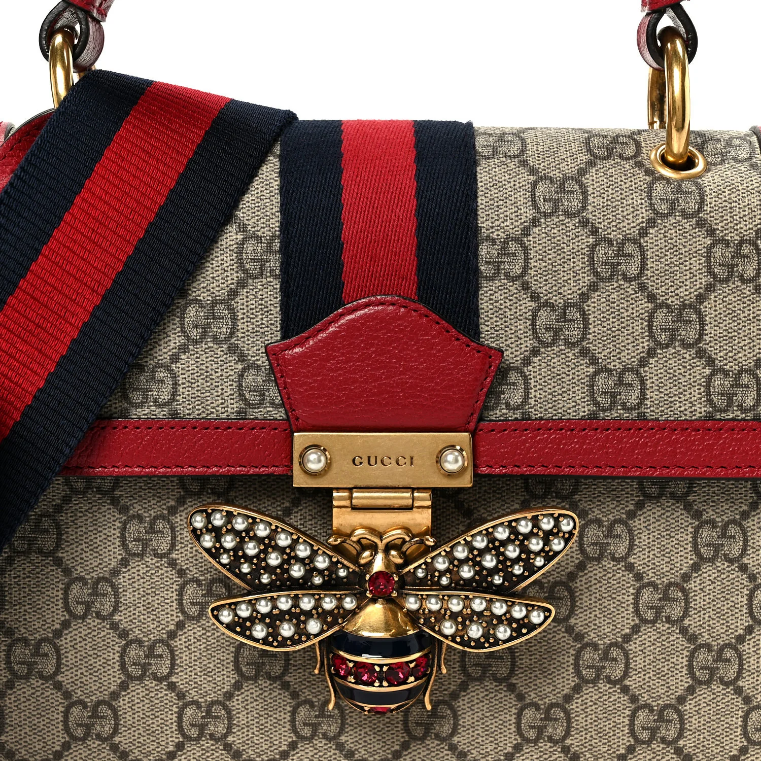 GG Supreme Monogram Small Queen Margaret Top Handle Bag Red - Top Club
