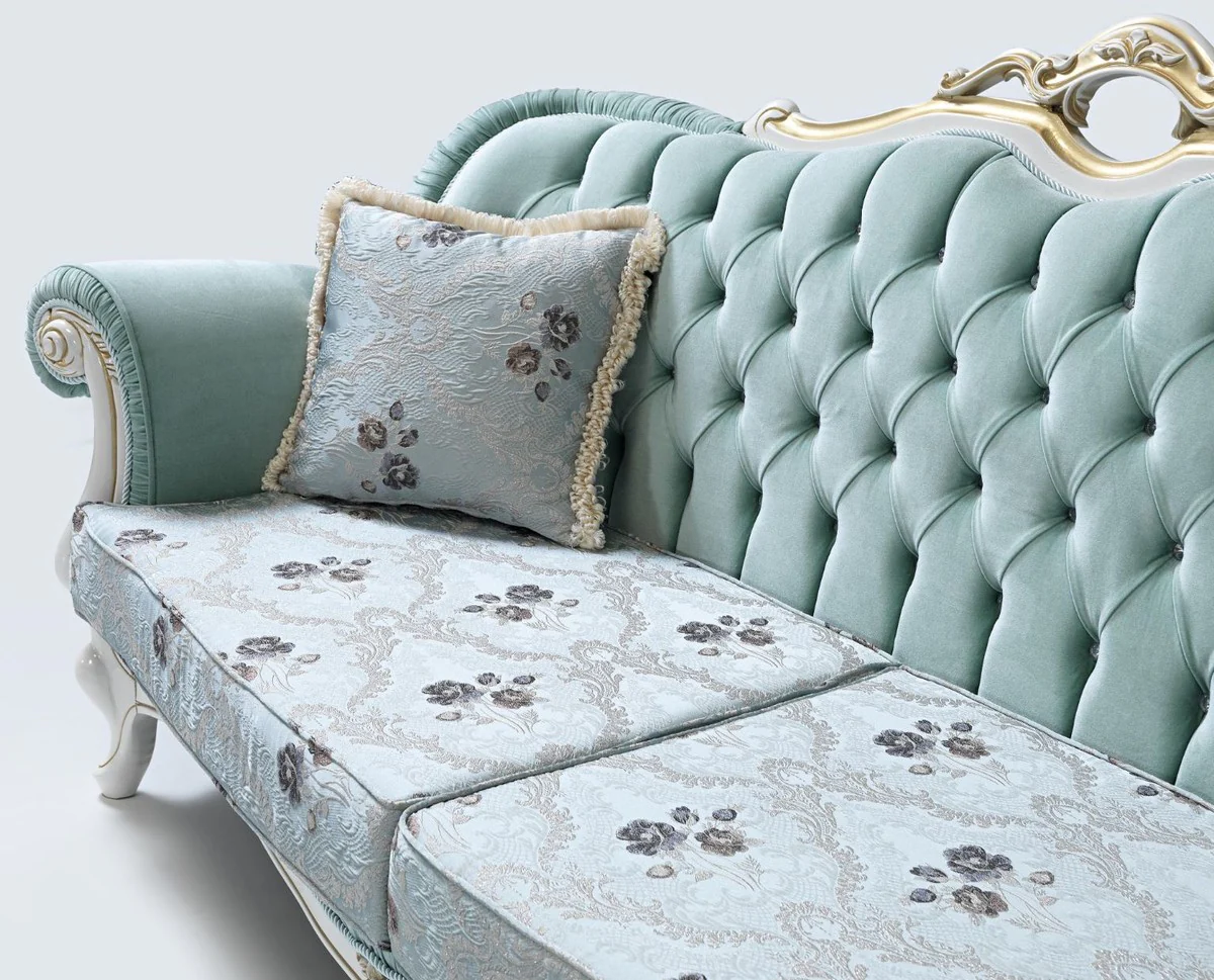 Baroque living room set light green / light gray / white / gold - 2 sofas & 2 armchairs & 1 coffee table - living room furniture in baroque style