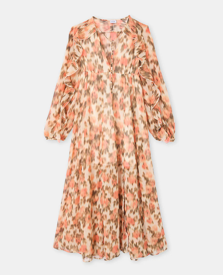 Pimkie Robe longue en voile avec volants motif fleurs floues